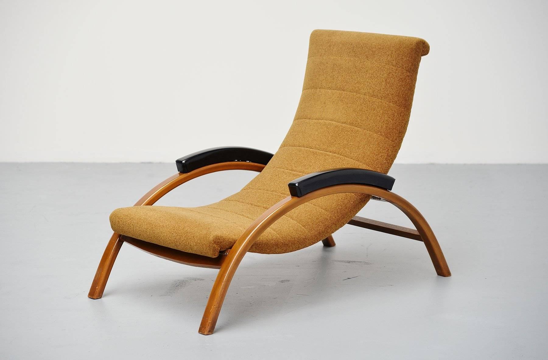 Lacquered Unusual Italian Lounge Chair Adjustable, 1950
