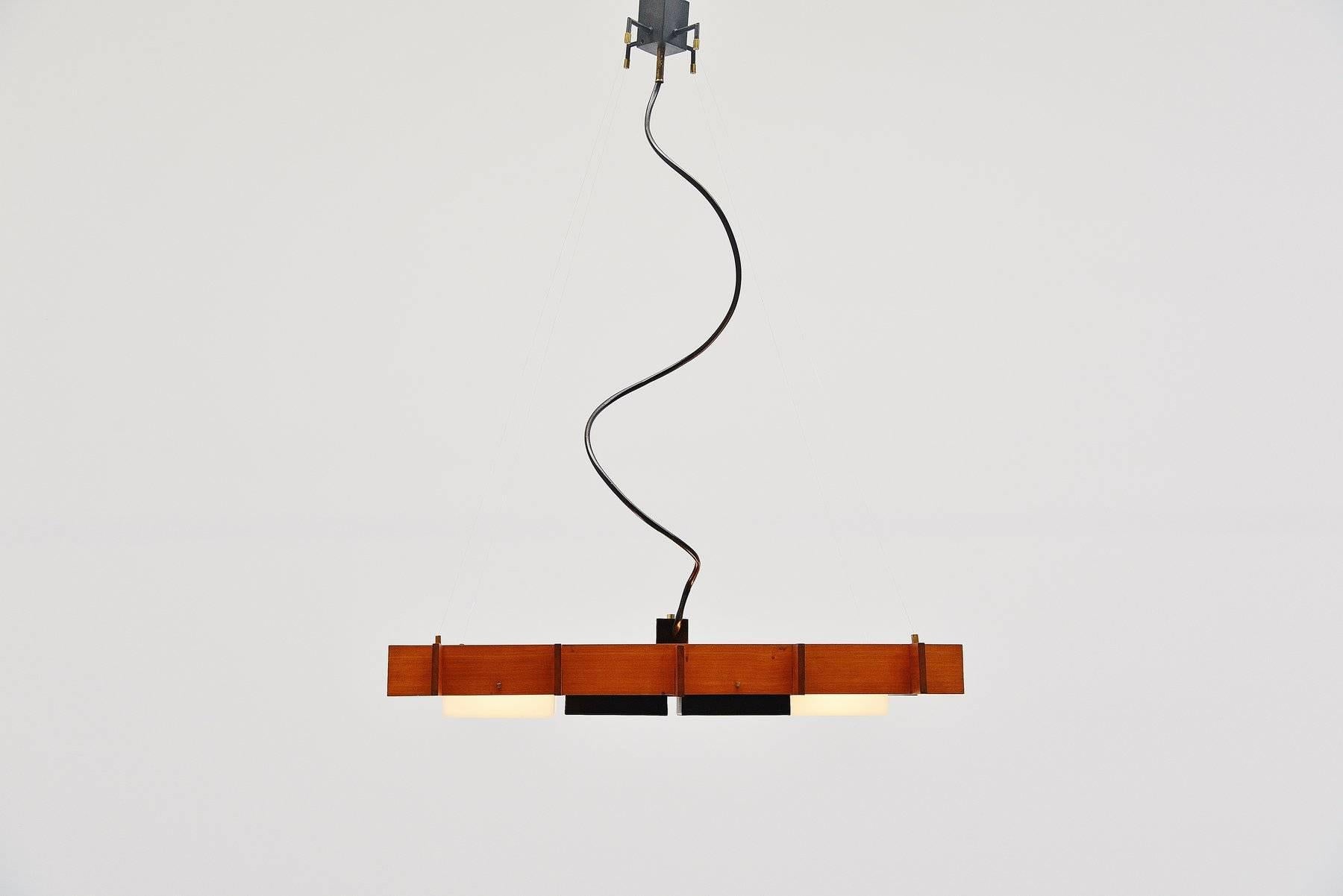 Italian Esperia Ceiling Lamp in Teak and Plexi Cube Frame, Italy, 1950
