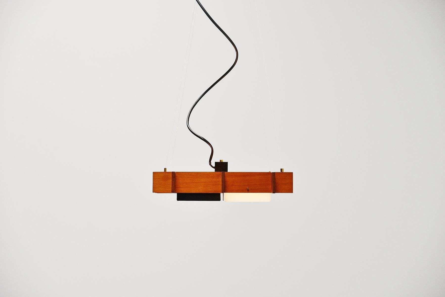 Esperia Ceiling Lamp in Teak and Plexi Cube Frame, Italy, 1950 In Good Condition In Roosendaal, Noord Brabant