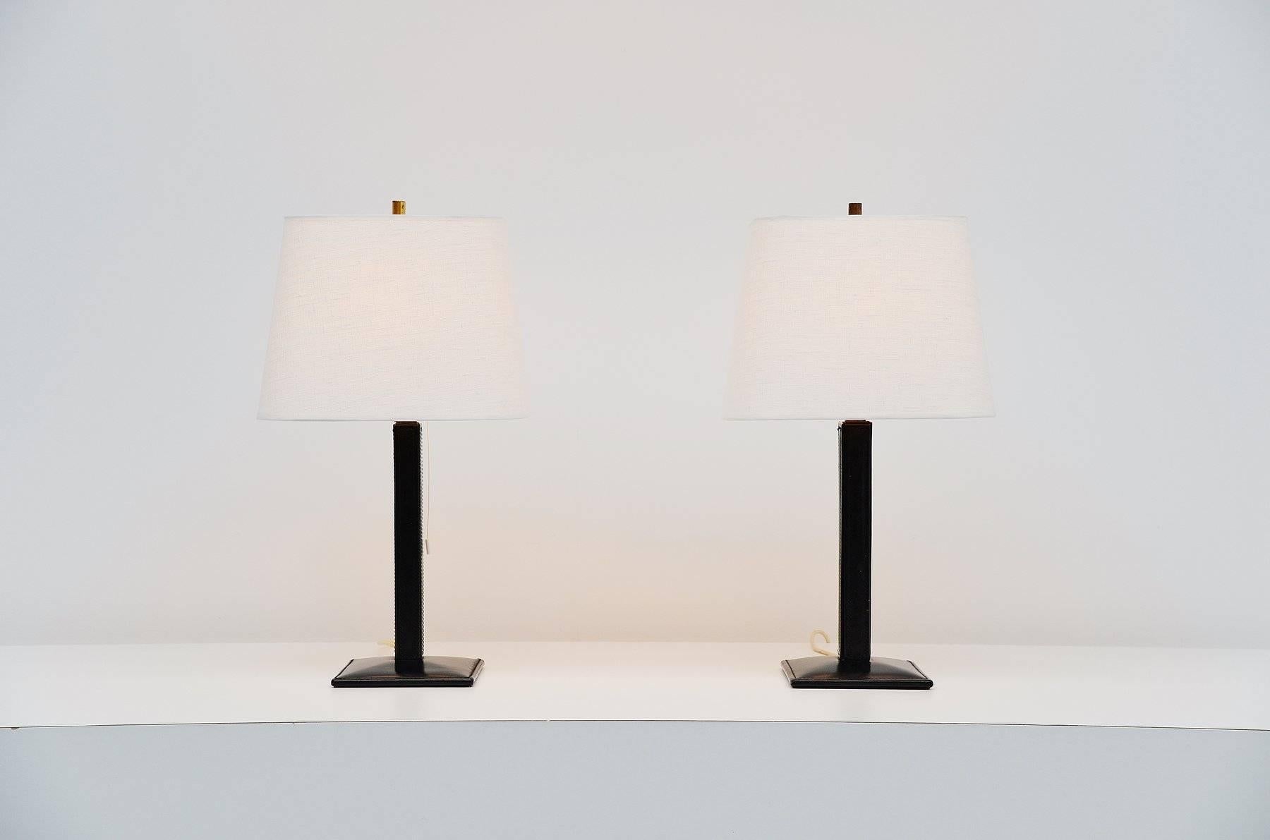 Mid-Century Modern Jacques Adnet Style Leather Table Lamps, France, 1960