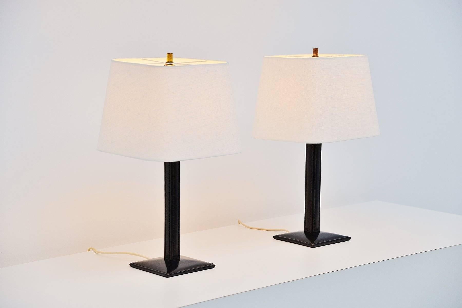 Mid-20th Century Jacques Adnet Style Leather Table Lamps, France, 1960