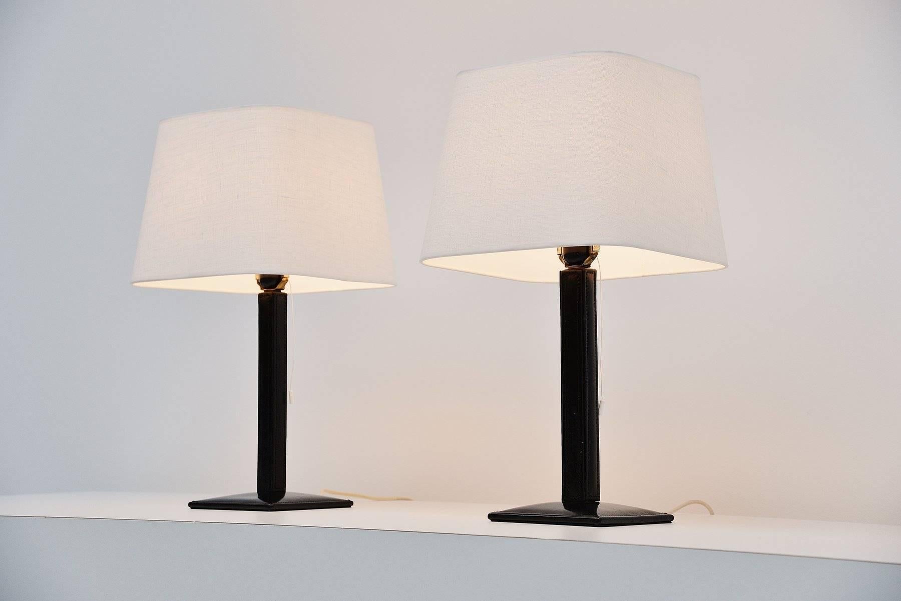 Jacques Adnet Style Leather Table Lamps, France, 1960 1