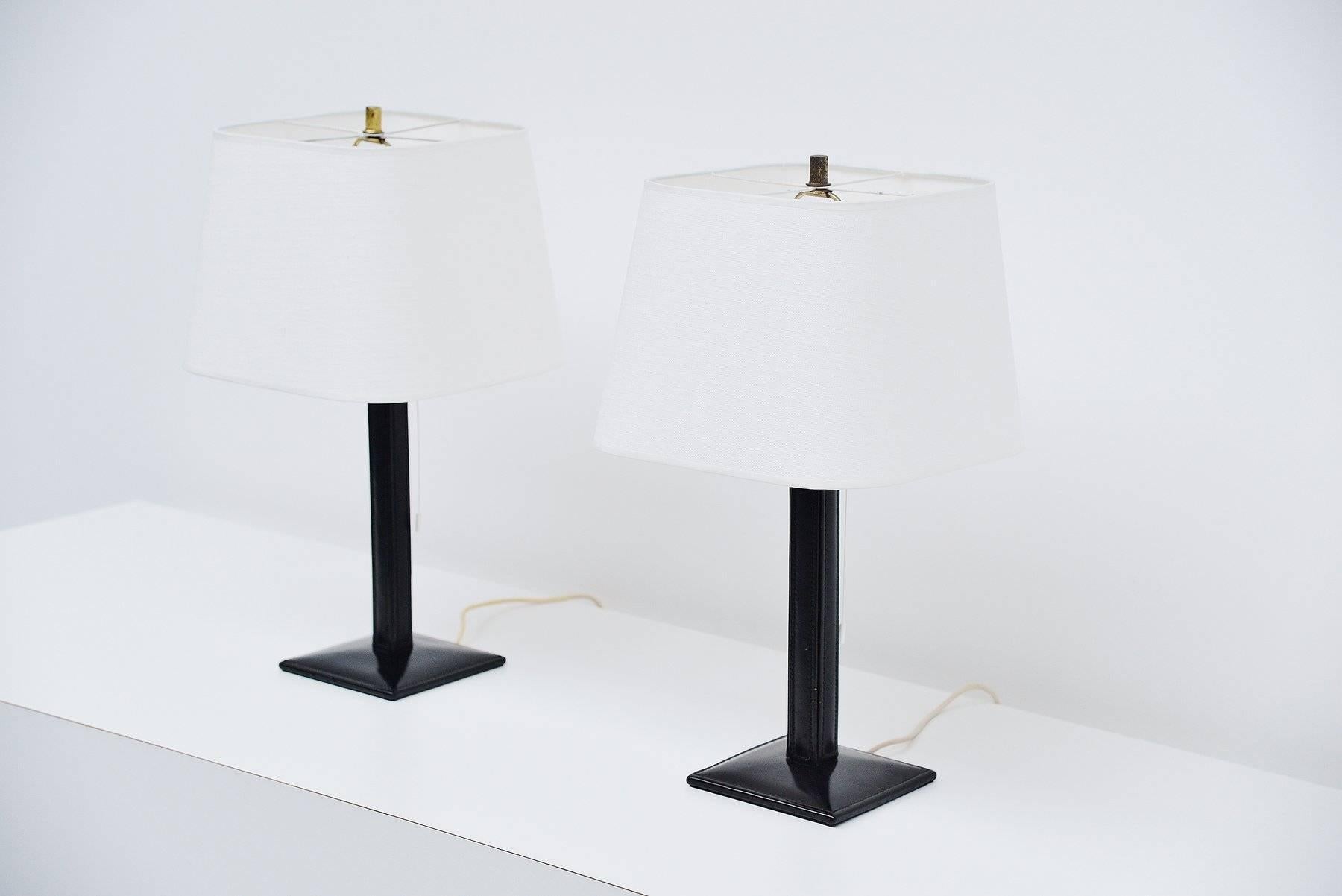 Jacques Adnet Style Leather Table Lamps, France, 1960 3