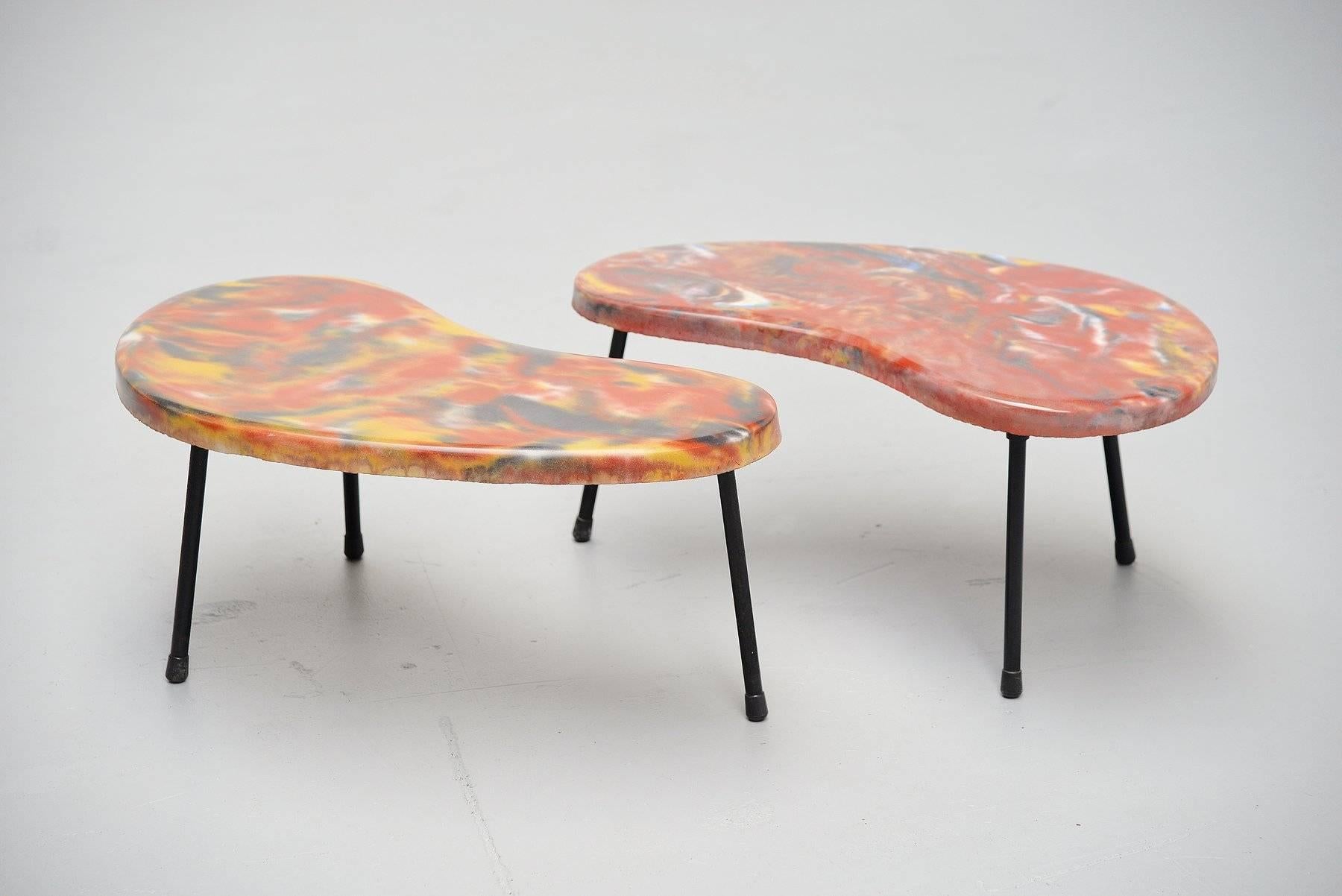 Mid-Century Modern Pair of Kidney Shaped Tables, France, 1960