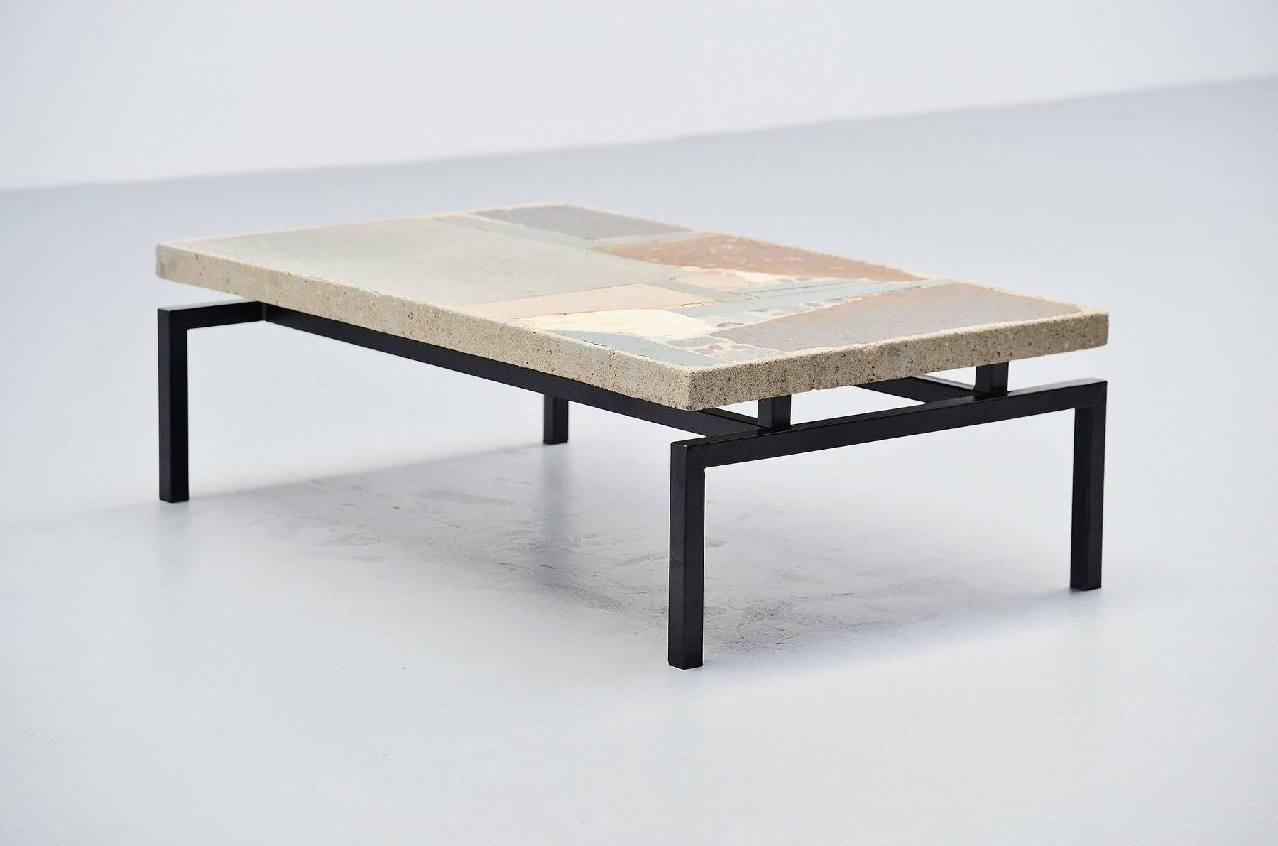 Very nice sober and early example of a Paul Kingma coffee table. Paul Kingma was well known for his architectural tables that pay a tribute to the riches of nature by traveling extensively in search of rare materials, whether raw or industrially