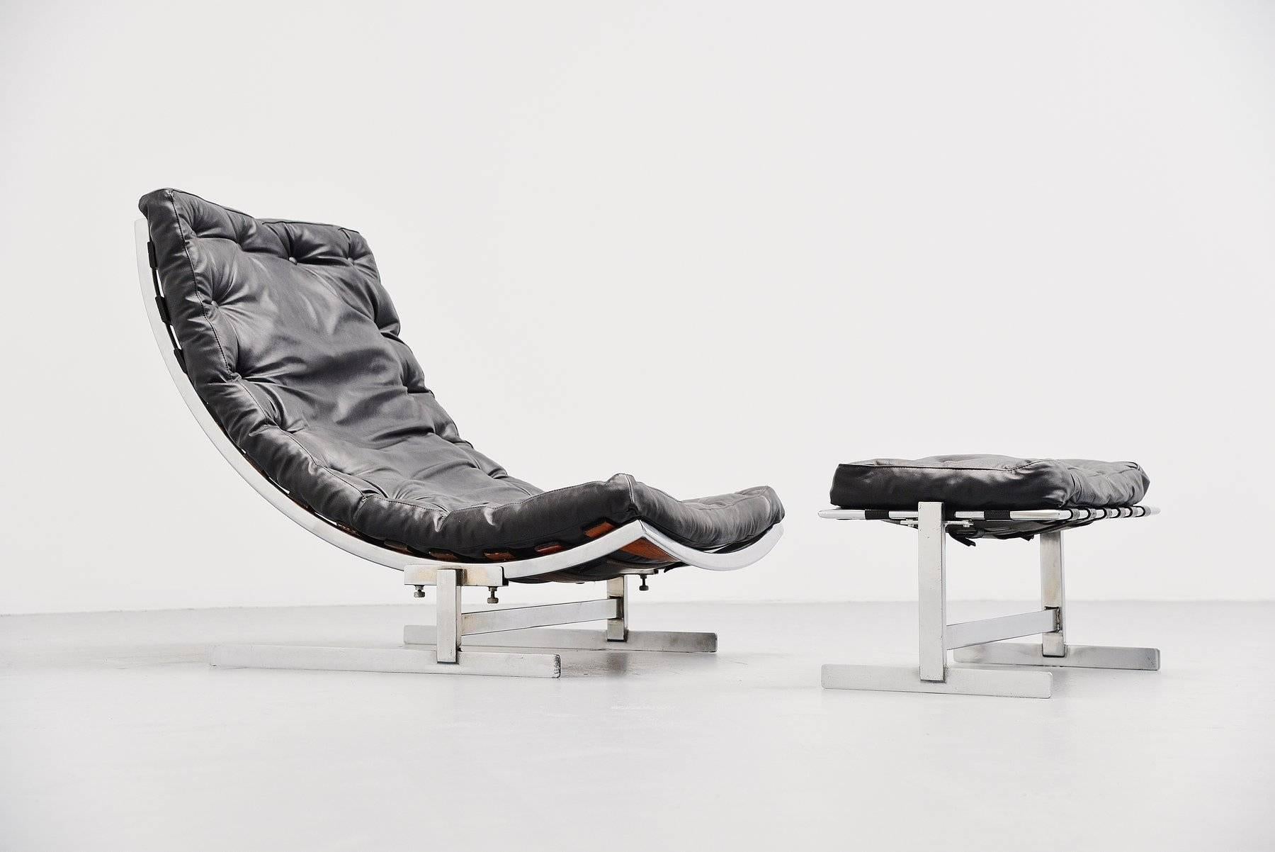 Extraordinary large adjustable lounge chair made by Belgian architect (still in research) Belgium, 1970. This chair has a matte chrome-plated tubular and solid steel frame. The chair is adjustable in height for different lounge positions and its