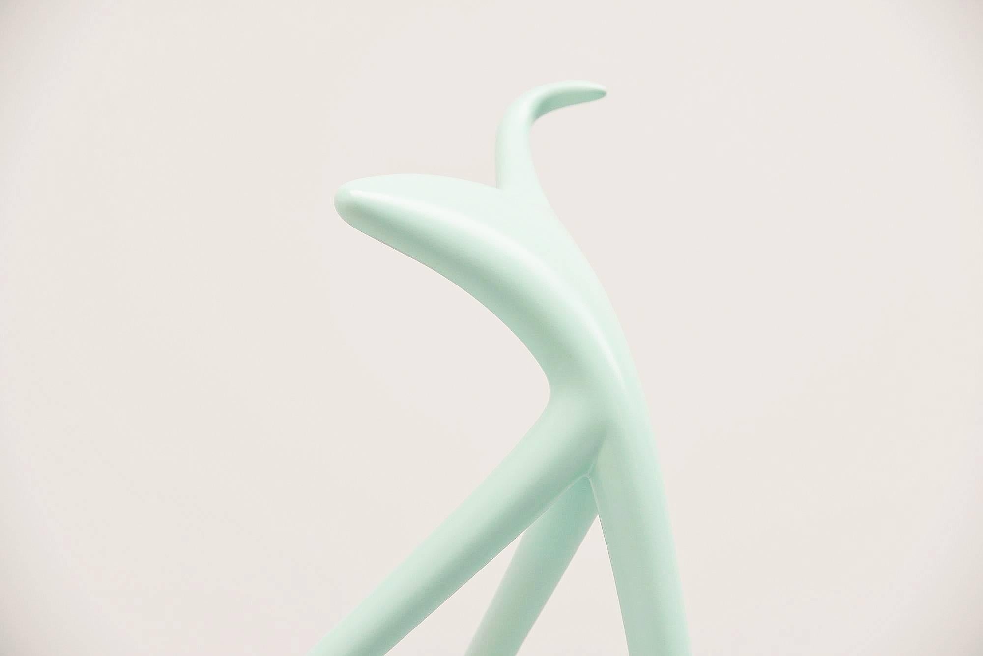 Beautiful sculptural stool designed by Philippe Starck, manufactured by Vitra Weil am Rhein Germany, 1990. This solid aluminum stool is mint green coated. The stool is for sure one of the most iconic designs by Philippe Starck. The WW stool is part