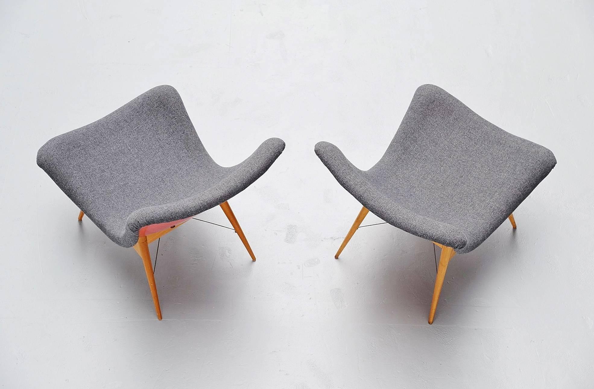 Miroslav Navratil Lounge Chairs Pair, Czech Republic, 1959 In Excellent Condition In Roosendaal, Noord Brabant