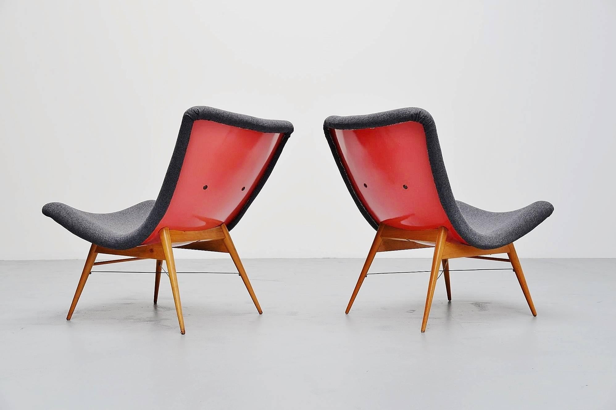 Mid-Century Modern Miroslav Navratil Lounge Chairs Pair, Czech Republic, 1959