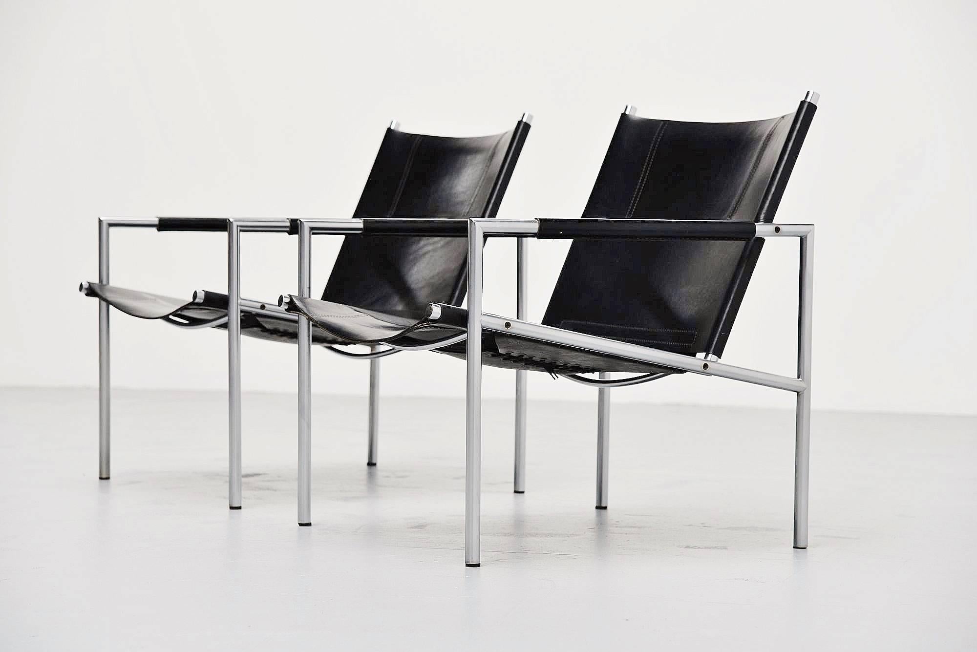 Brushed Martin Visser SZ01 Easy Chairs Black 't Spectrum, 1965