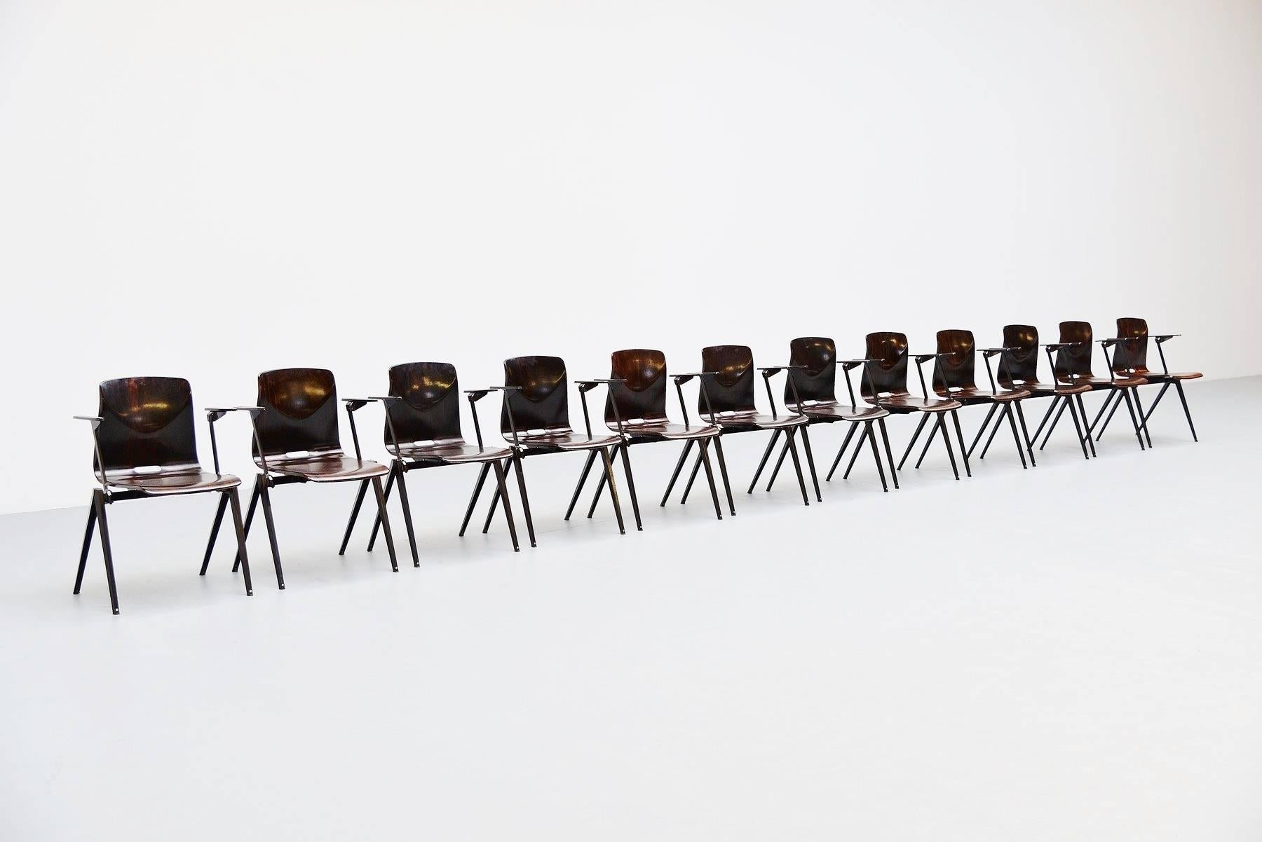 Lacquered Pagholz Stacking Chairs with Arms Set of 12 Germany, 1970