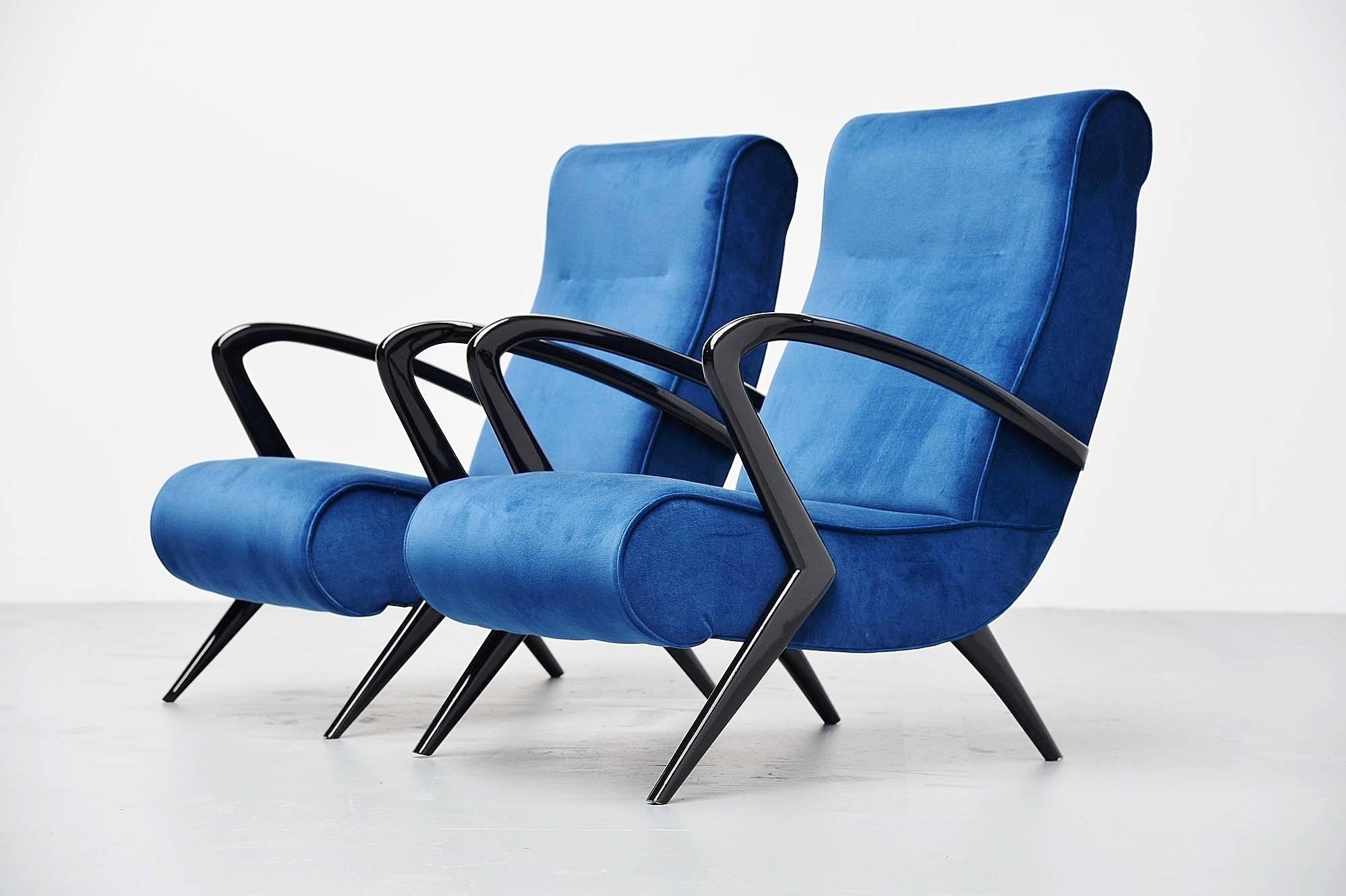 Lacquered Italian Lounge Chairs in the Manner of Gio Ponti, 1950