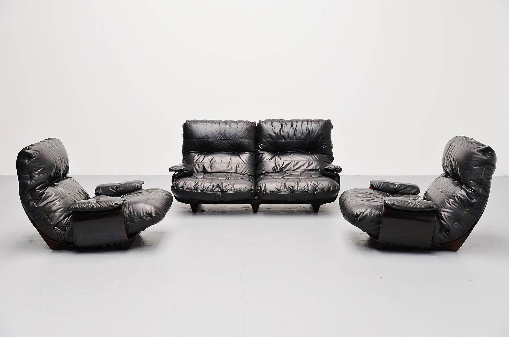 Leather Michel Ducaroy Marsala Chairs by Ligne Roset, France, 1970