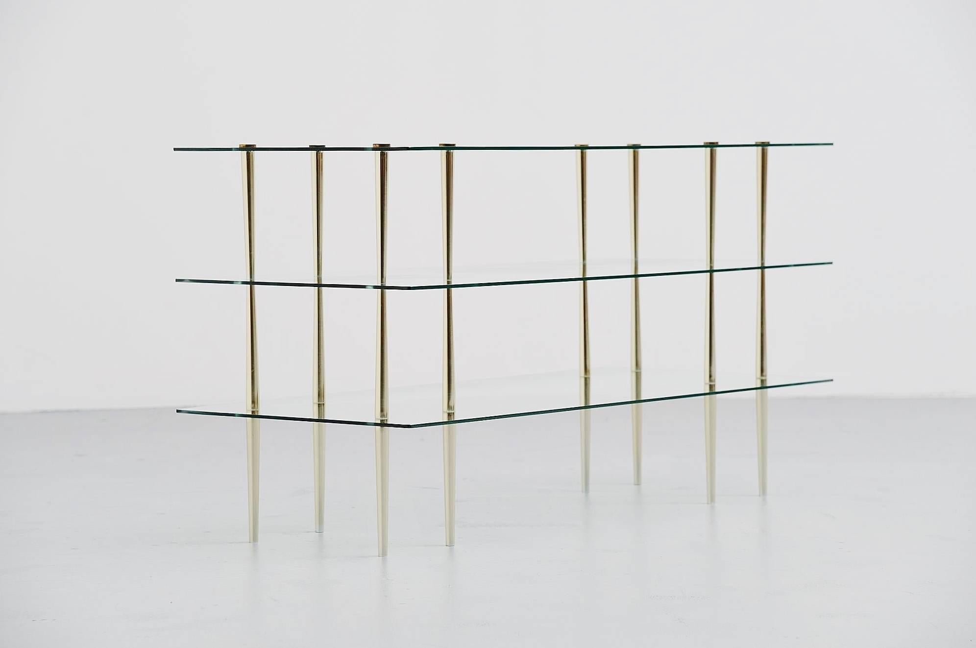 Mid-Century Modern Italian Glass and Brass Console Table, 1950