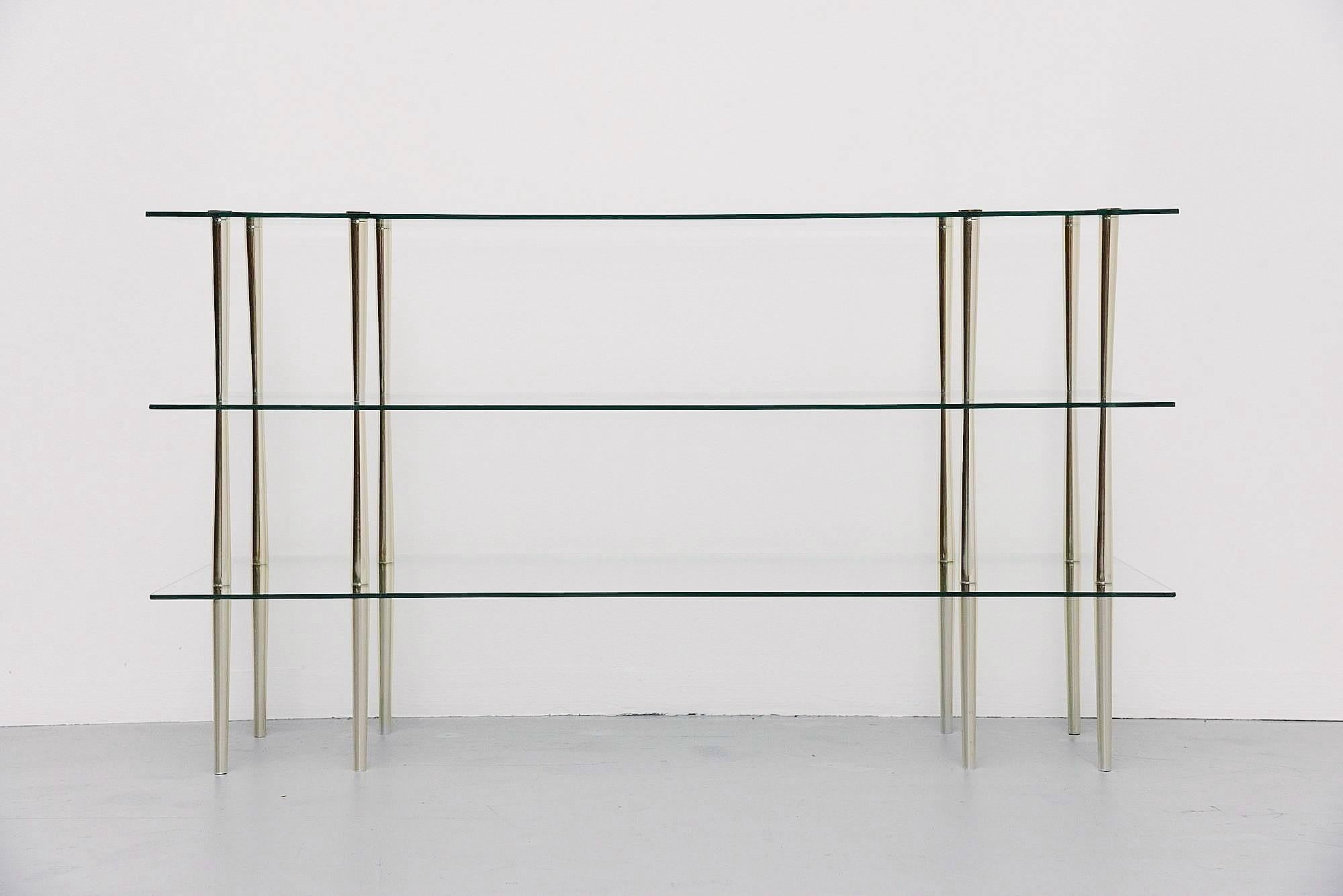 Aluminum Italian Glass and Brass Console Table, 1950
