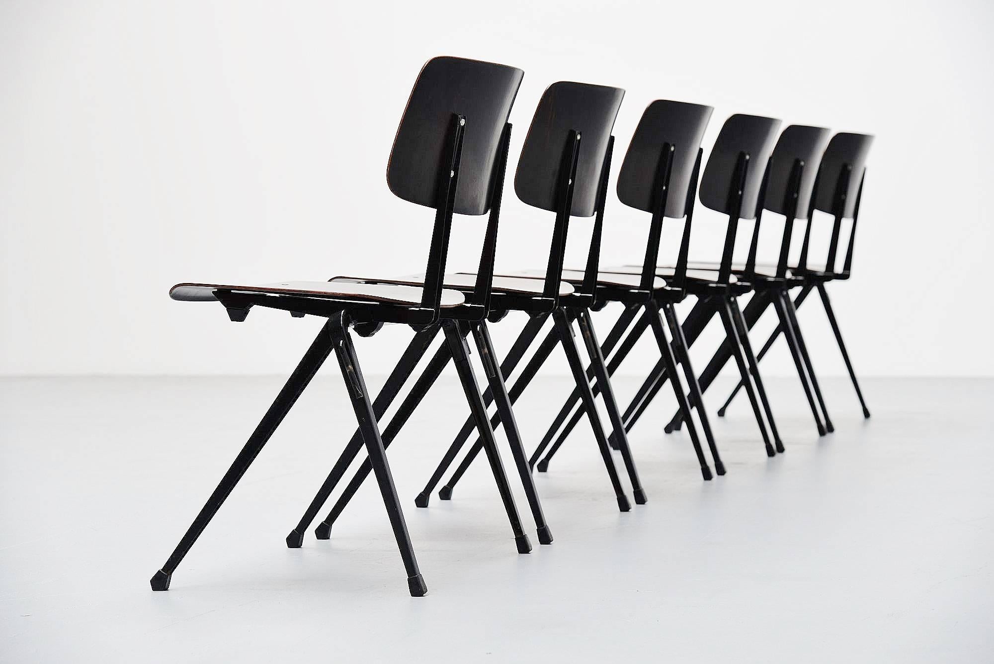 Industrial Galvanitas Black Stacking Chairs, Holland, 1970