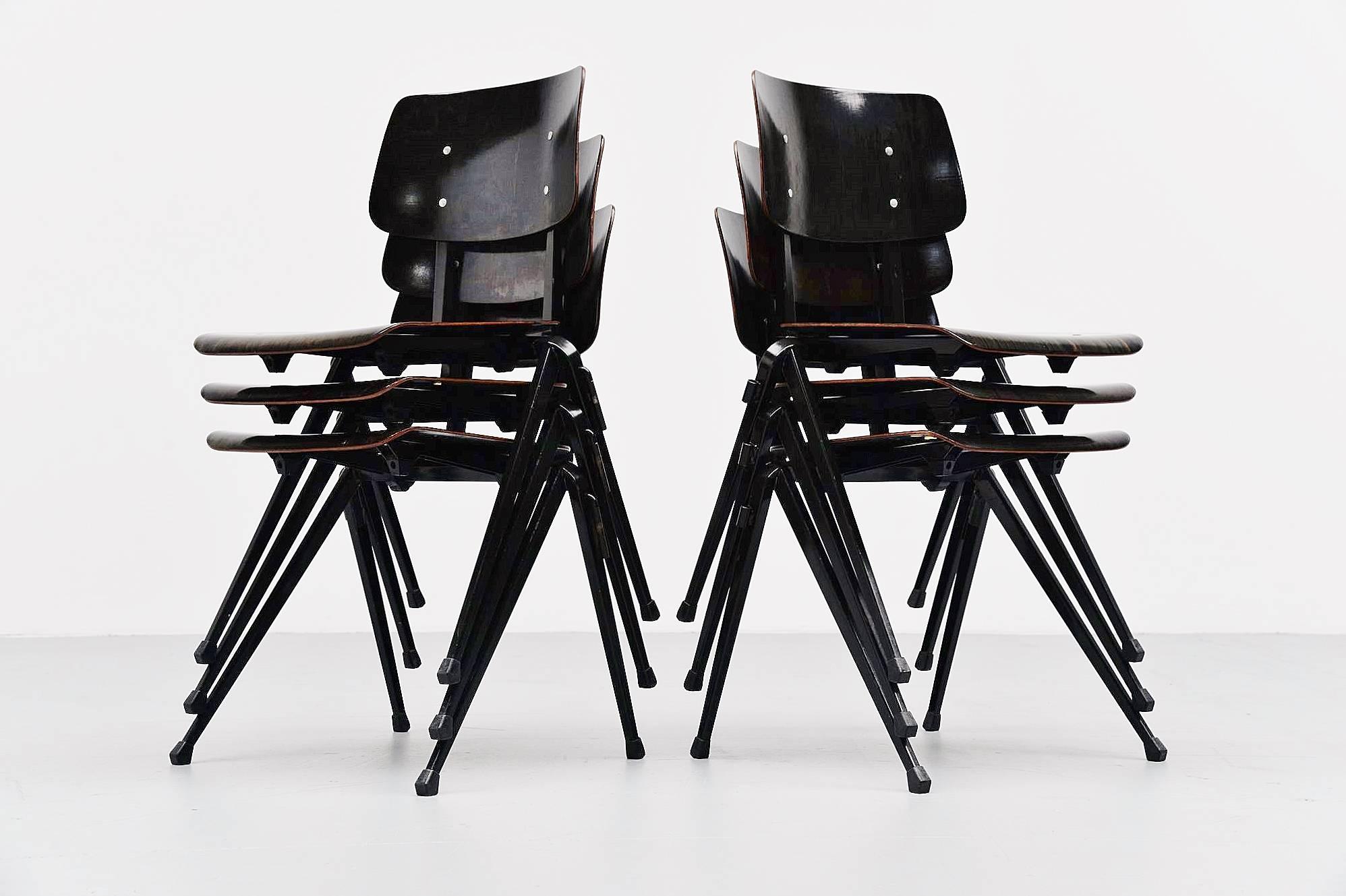 Galvanitas Black Stacking Chairs, Holland, 1970 In Good Condition In Roosendaal, Noord Brabant
