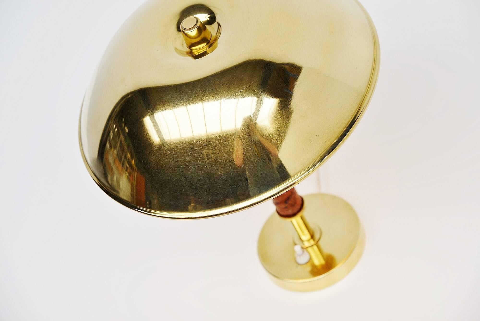 Mid-20th Century ASEA Belysning Brass and Leather Table Lamp, Sweden, 1960