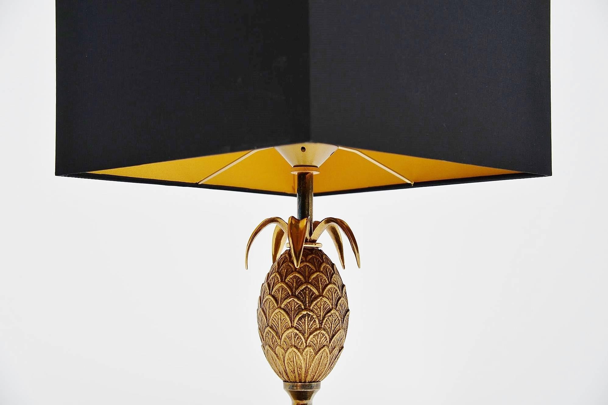 Brass Pair of Maison Le Dauphin Pineapple Table Lamps, France, 1970