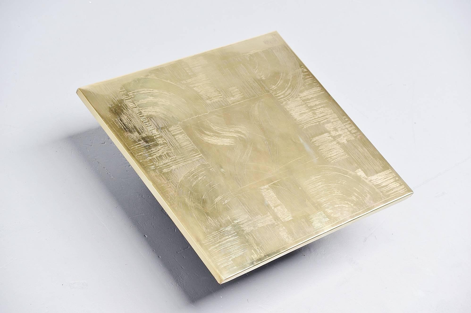 Painted Christian Heckscher Etched Coffee Table, Belgium, 1972
