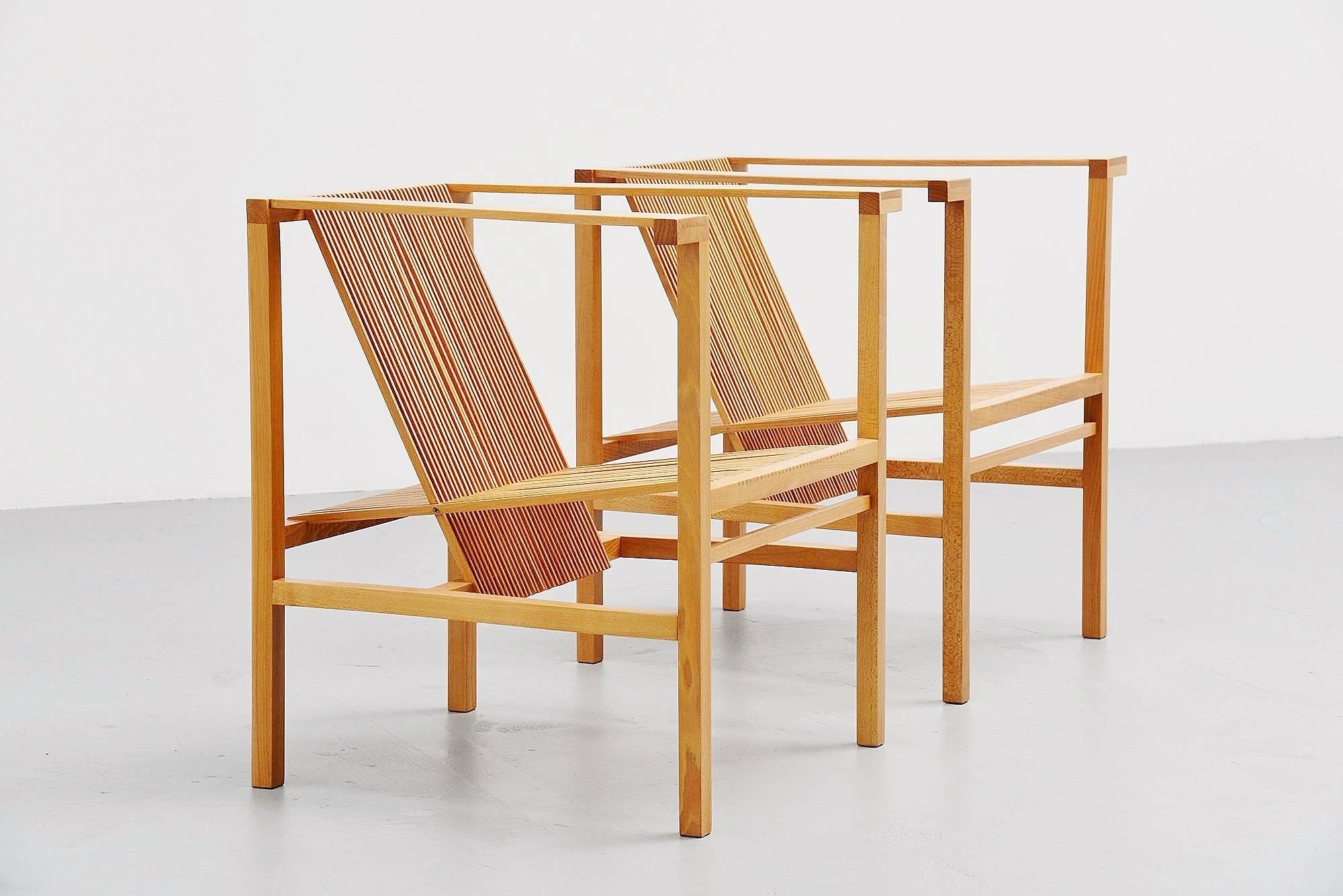 Mid-Century Modern Ruud Jan Kokke High Slat Chairs Pair Metaform, 1984
