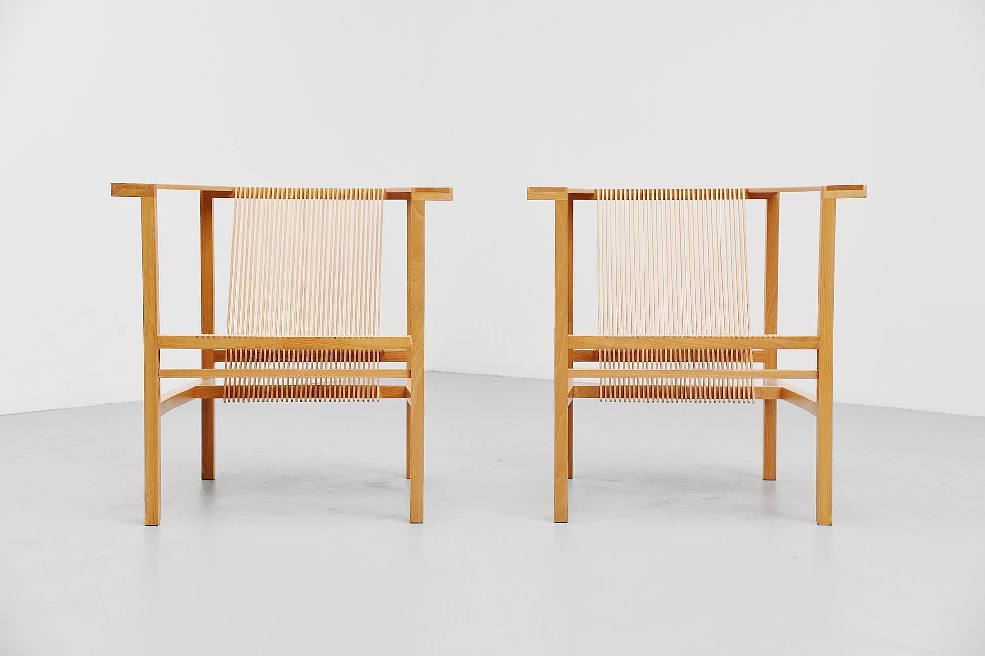 Dutch Ruud Jan Kokke High Slat Chairs Pair Metaform, 1984