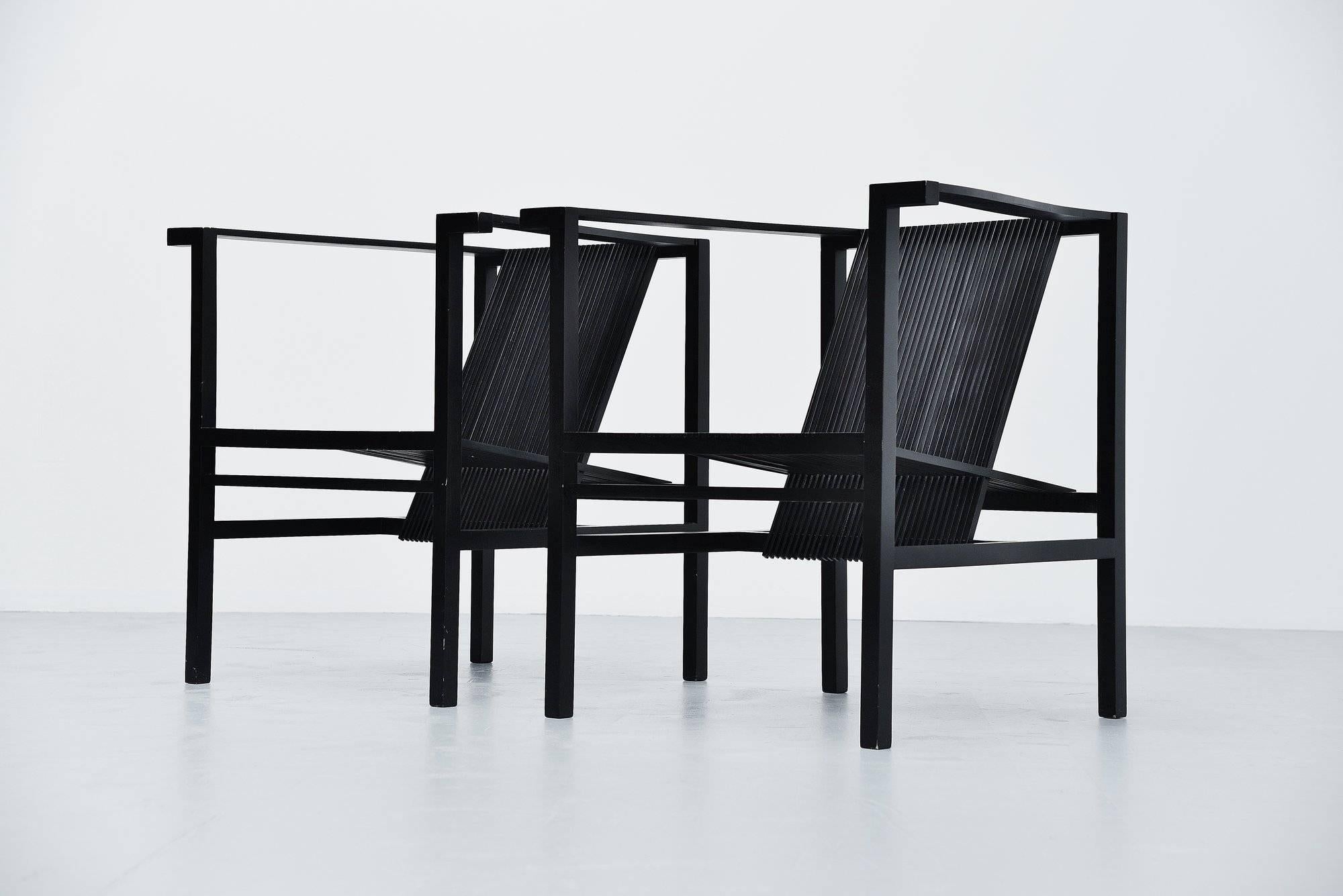 Dutch Ruud Jan Kokke Pair of Black High Slat Chairs, Metaform, 1984