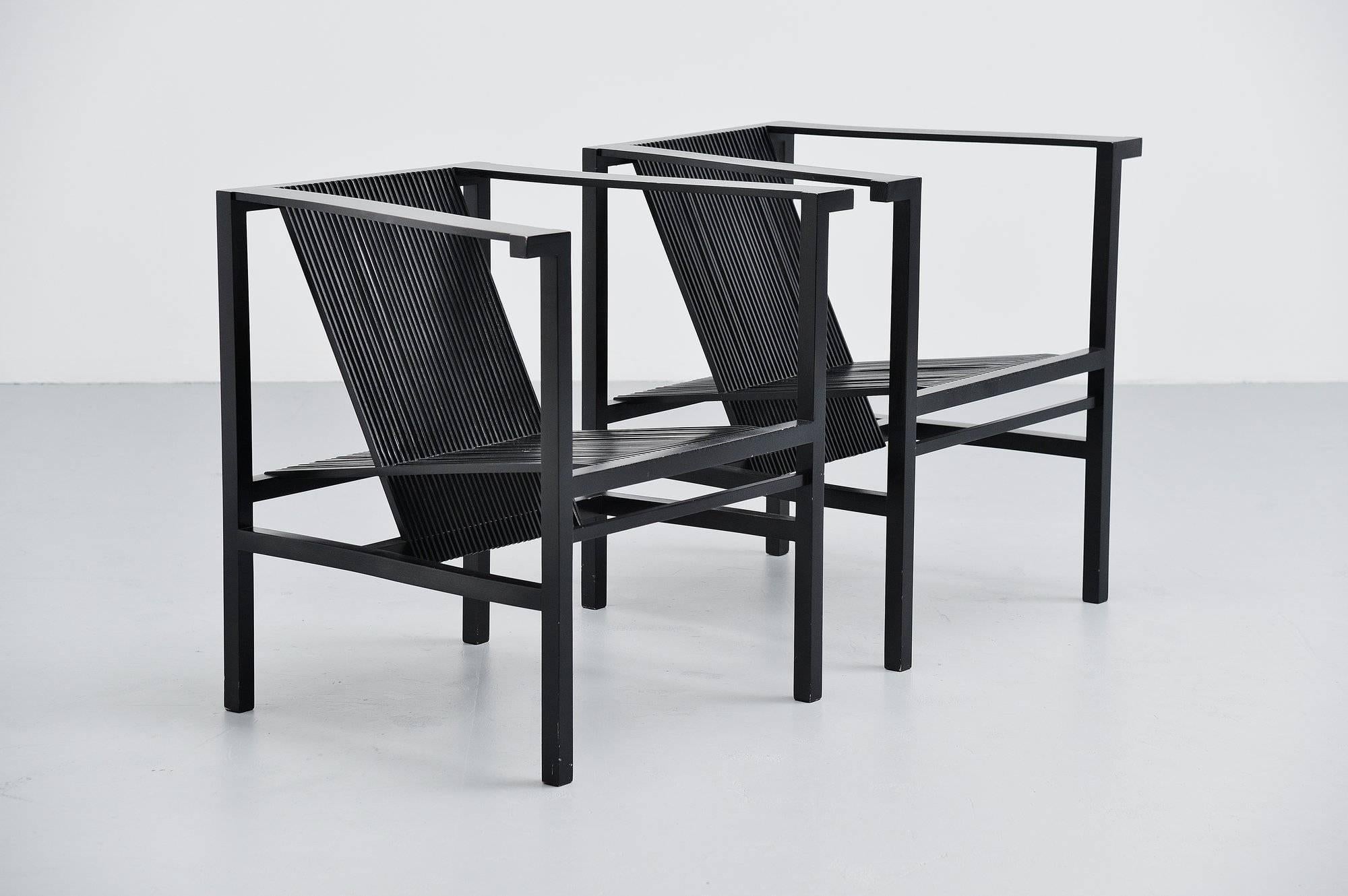 Painted Ruud Jan Kokke Pair of Black High Slat Chairs, Metaform, 1984