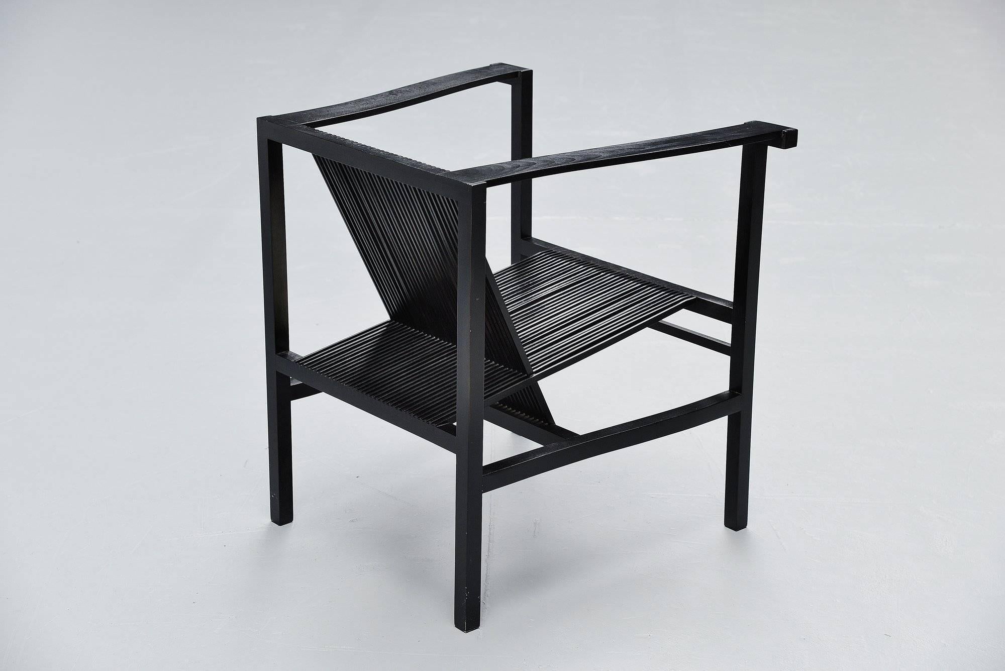 Beech Ruud Jan Kokke Pair of Black High Slat Chairs, Metaform, 1984