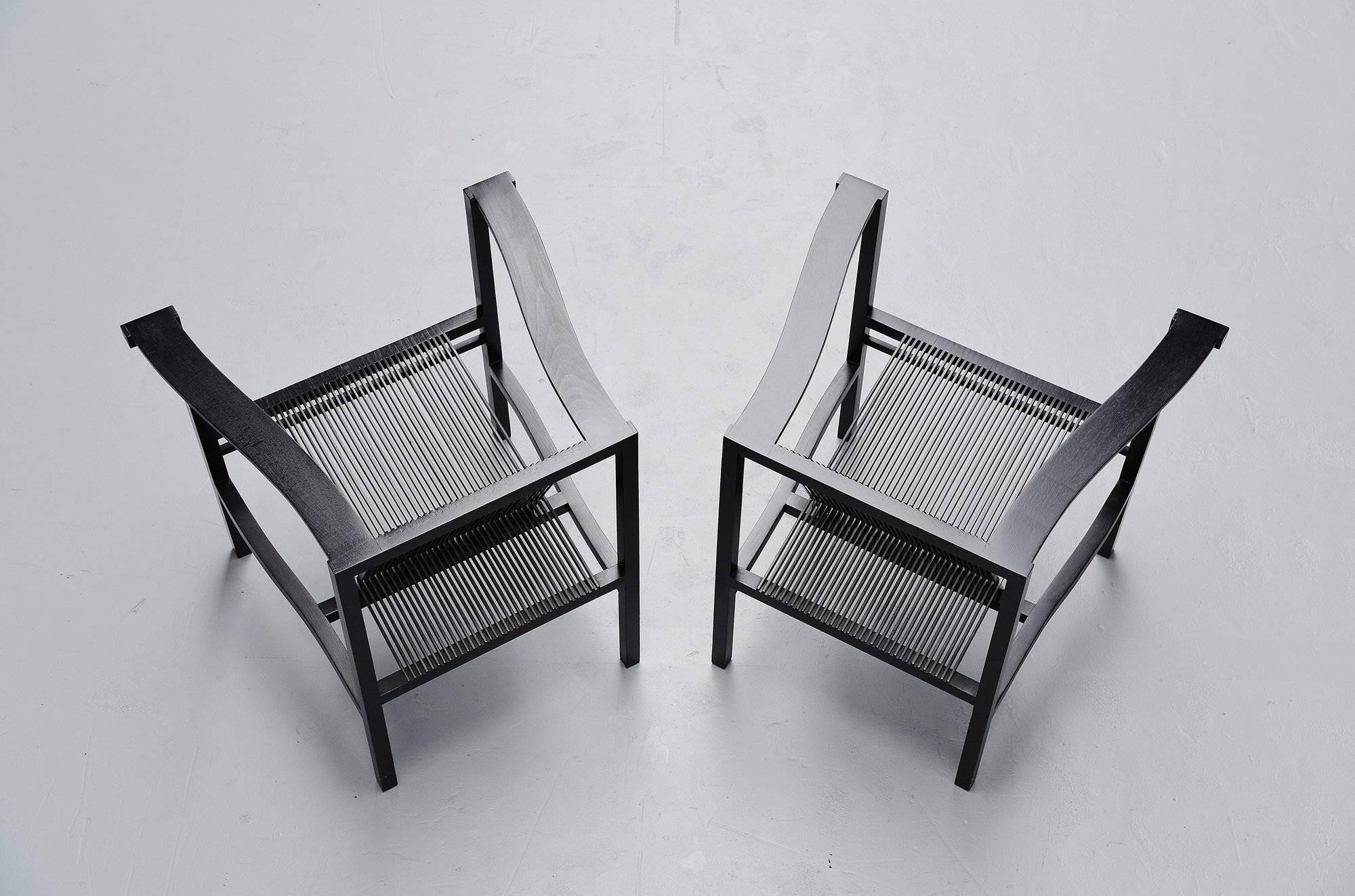 Mid-Century Modern Ruud Jan Kokke Pair of Black High Slat Chairs, Metaform, 1984