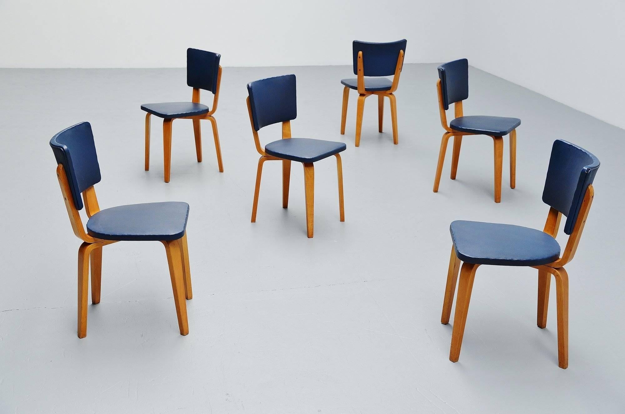 Cor Alons Plywood Dining Chairs in Blue Faux Leather, 1949 2