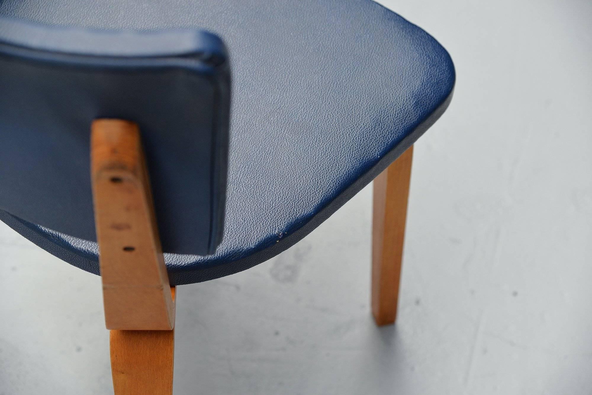 Cor Alons Plywood Dining Chairs in Blue Faux Leather, 1949 1