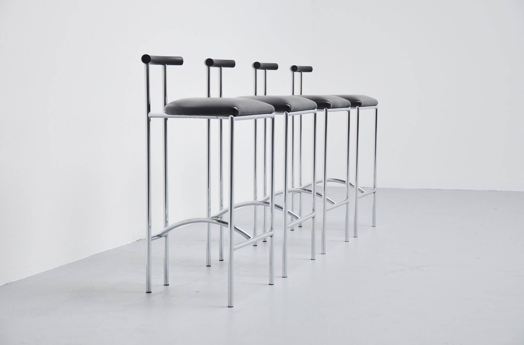 Rodney Kinsman Bar Stools Chrome Bieffeplast, Italy, 1985 In Excellent Condition In Roosendaal, Noord Brabant