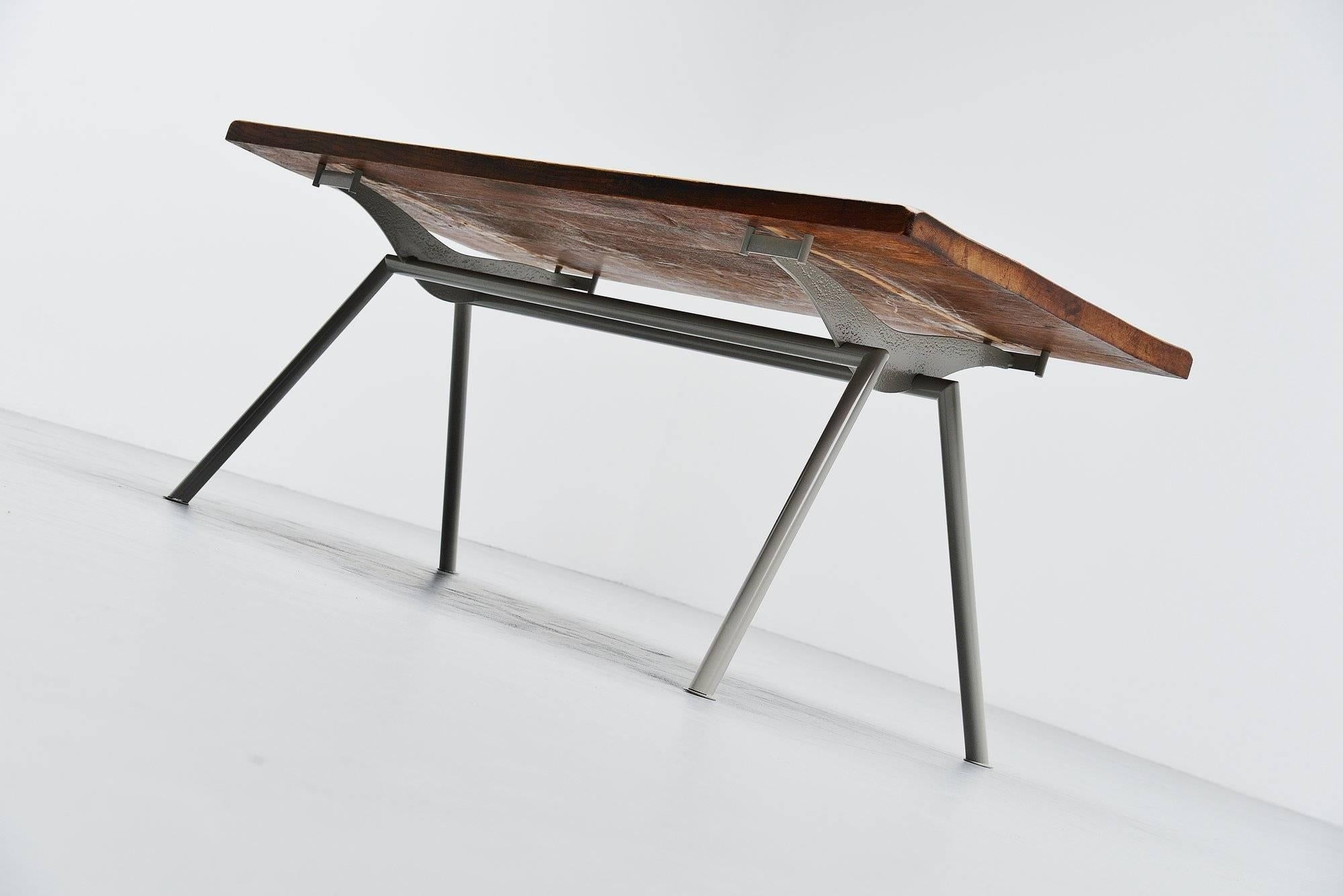 Metal Industrial Dining Table Prouve Perriand Style, France, 1960