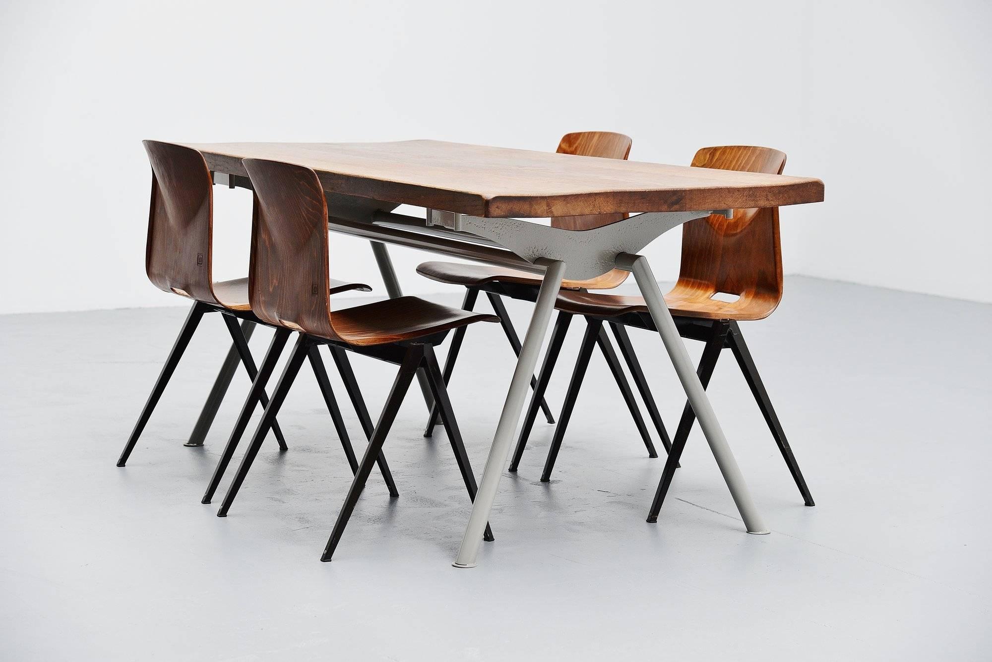 Industrial Dining Table Prouve Perriand Style, France, 1960 In Good Condition In Roosendaal, Noord Brabant