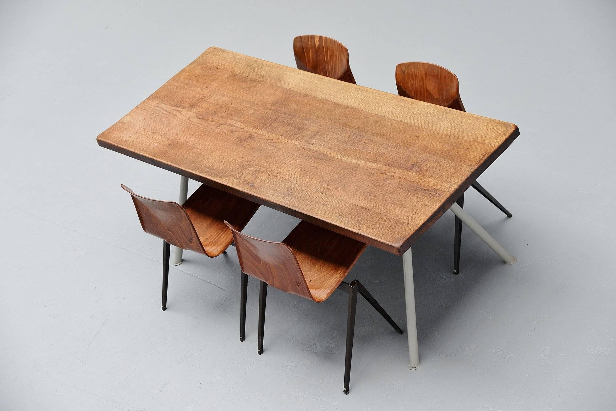 Mid-20th Century Industrial Dining Table Prouve Perriand Style, France, 1960