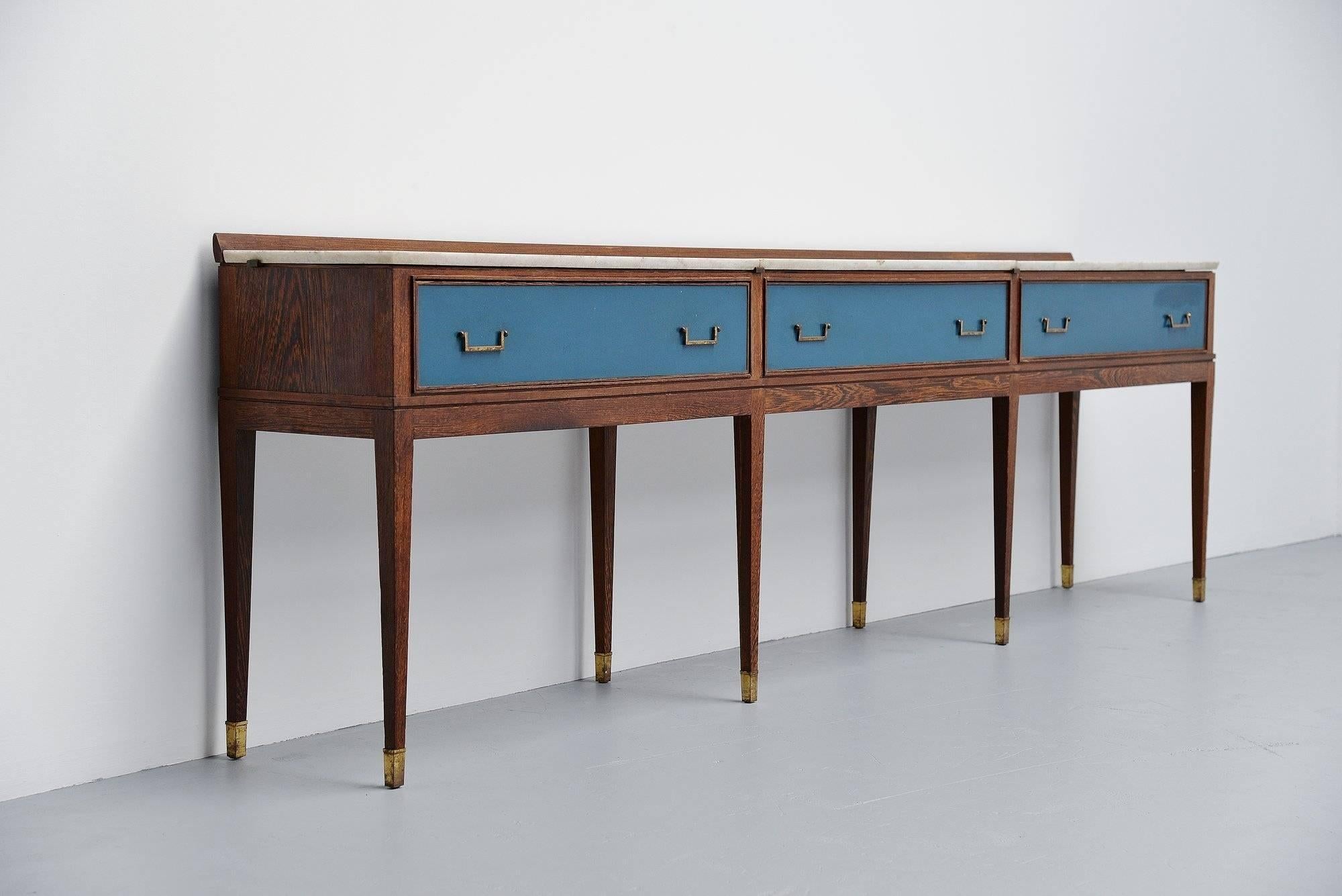 Long Italian Art Deco Drawer Console, Italy, 1940 In Good Condition In Roosendaal, Noord Brabant