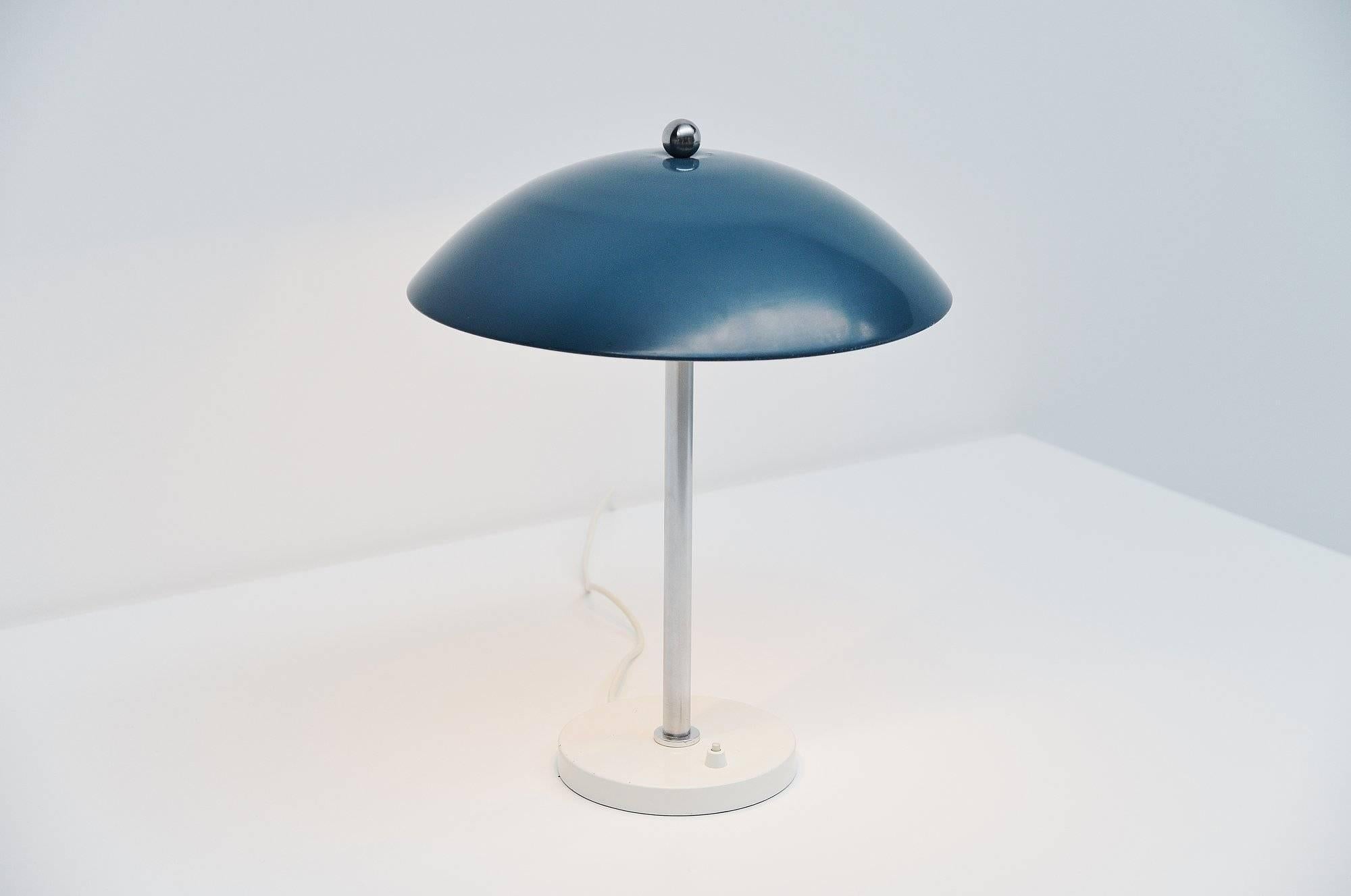 Mid-Century Modern Wim Rietveld Mushroom Table Blue Lamp, Gispen, 1950