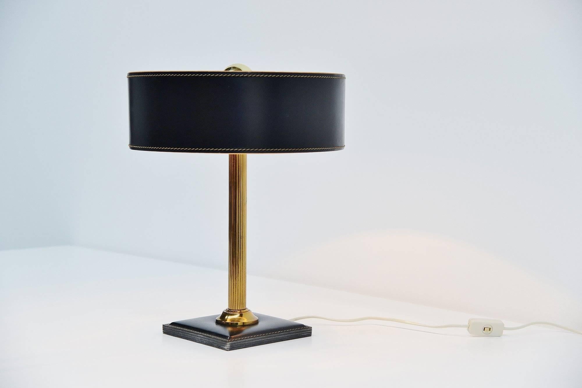 Mid-20th Century Jacques Adnet Leather-Clad Lamp, France, 1960