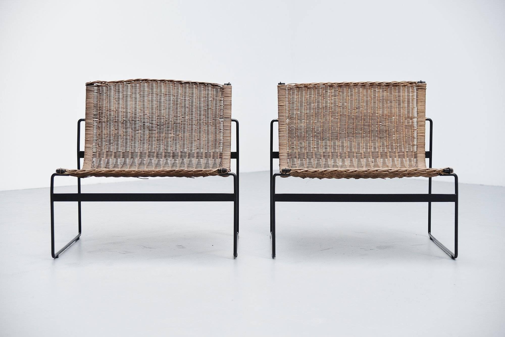 Cold-Painted Gregorio Vicente Cortes Pair of Lounge Chairs Metz & Co 1961