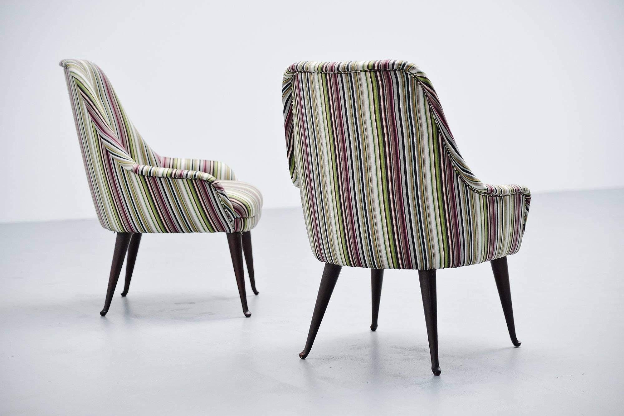 Italian Carlo de Carli style Cocktail Chairs Paul Smith Fabric, Italy, 1950