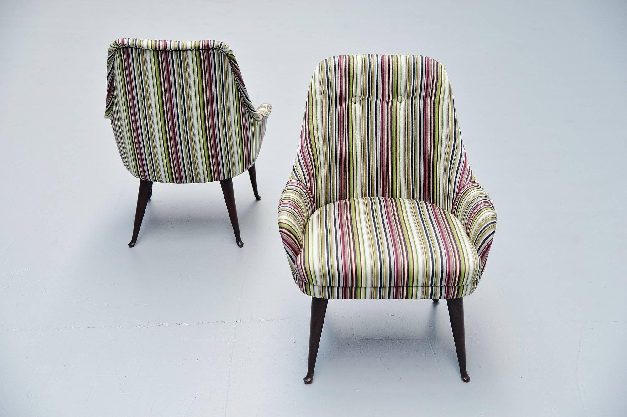 Carlo de Carli style Cocktail Chairs Paul Smith Fabric, Italy, 1950 In Excellent Condition In Roosendaal, Noord Brabant