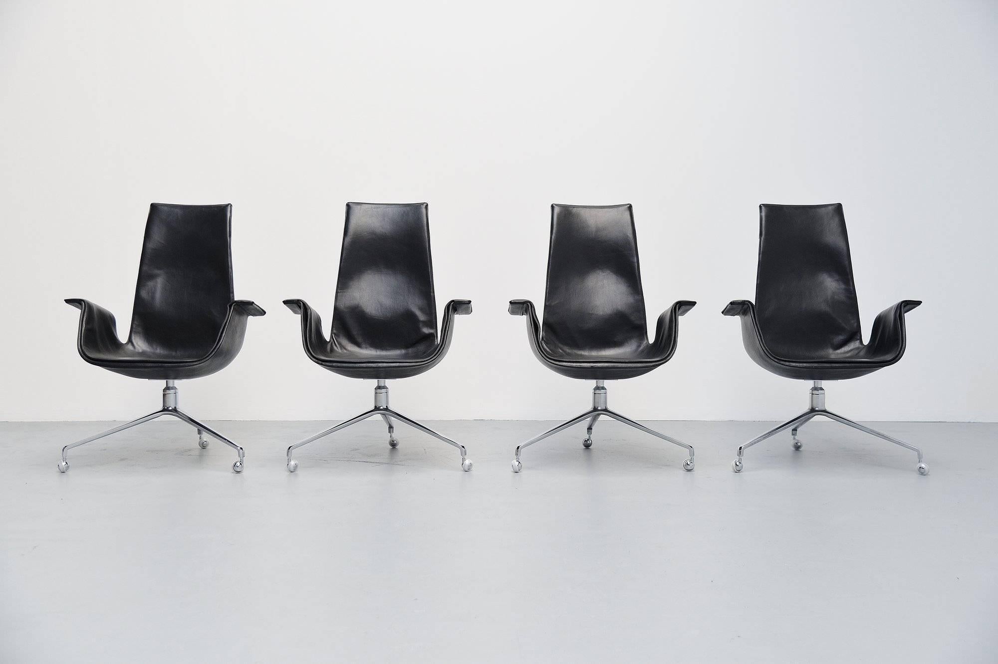 Fantastic set of four executive chairs model FK6725 designed by Preben Fabricius and Jorgen Kastholm, manufactured by Kill International, Germany, 1964. These chairs come from first owner who was very keen on them and can you imagine these are still