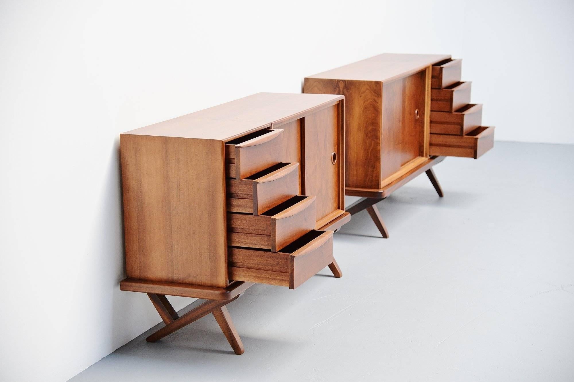 Mid-20th Century Rudolf Glatzel Pair of Walnut Credenzas, Fristho, Holland, 1955