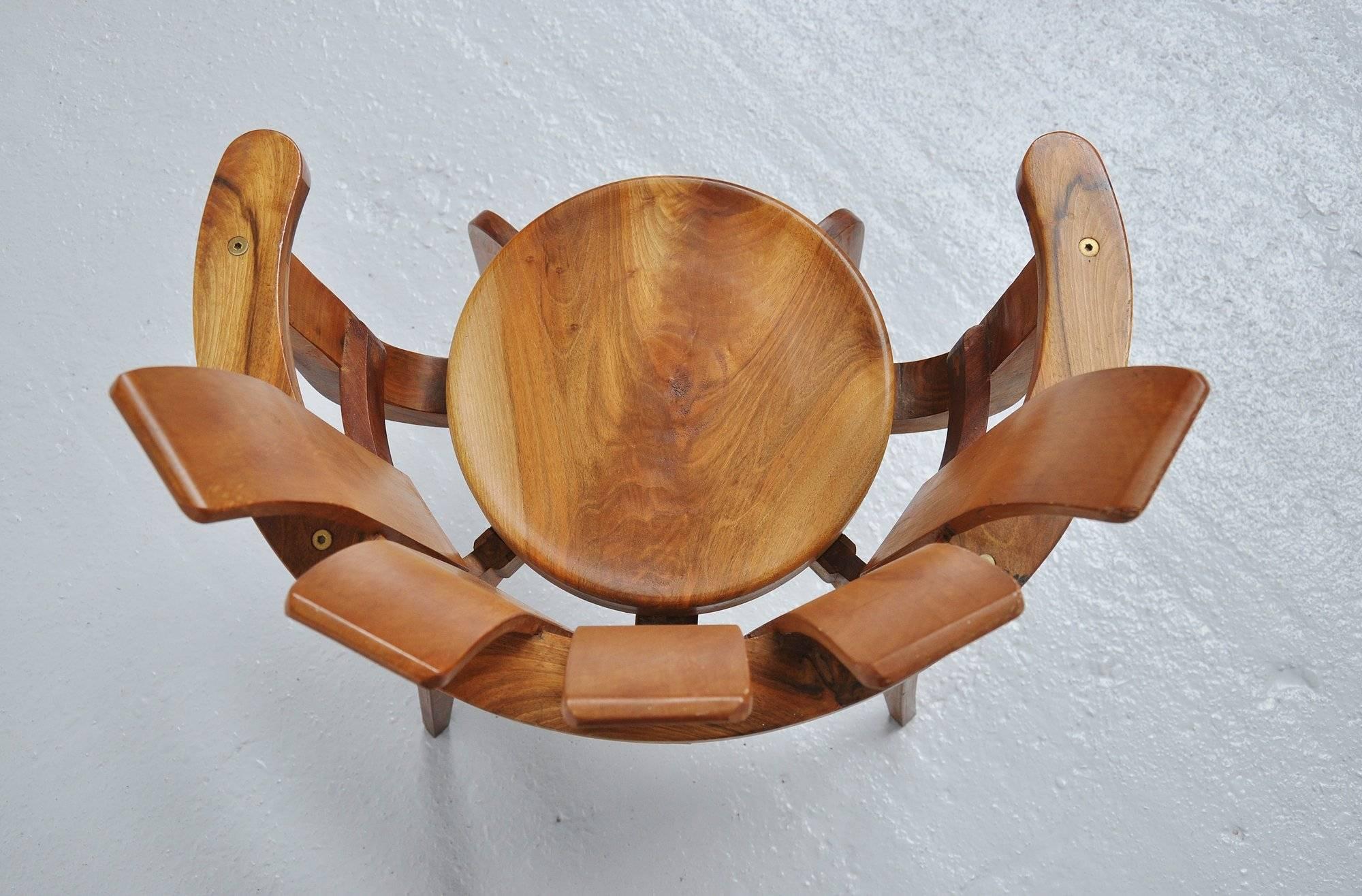 Brass Brazillian Side Chair in Walnut, 1960