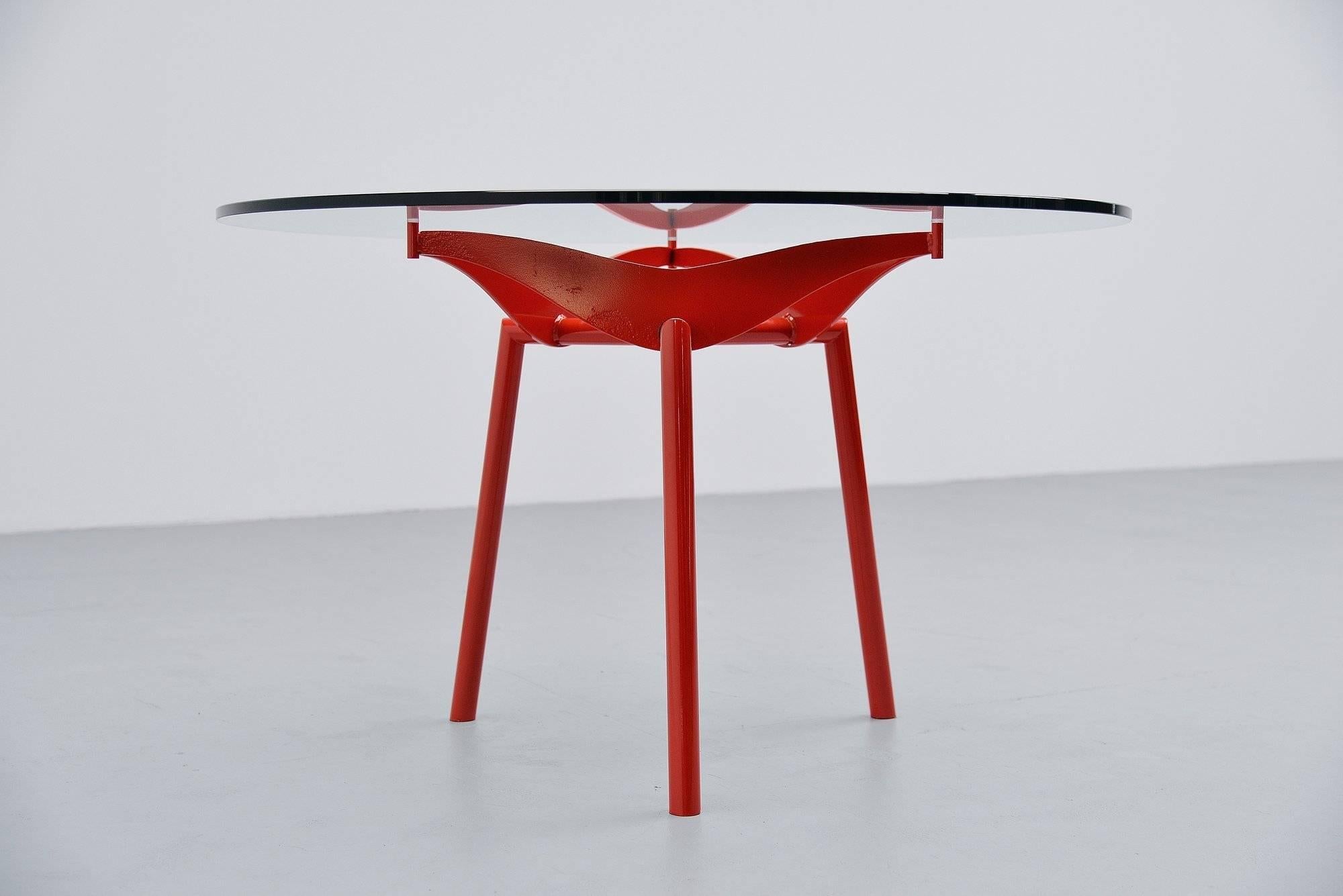 Cold-Painted Industrial Round Dining Table in Prouve Perriand Style, 1960