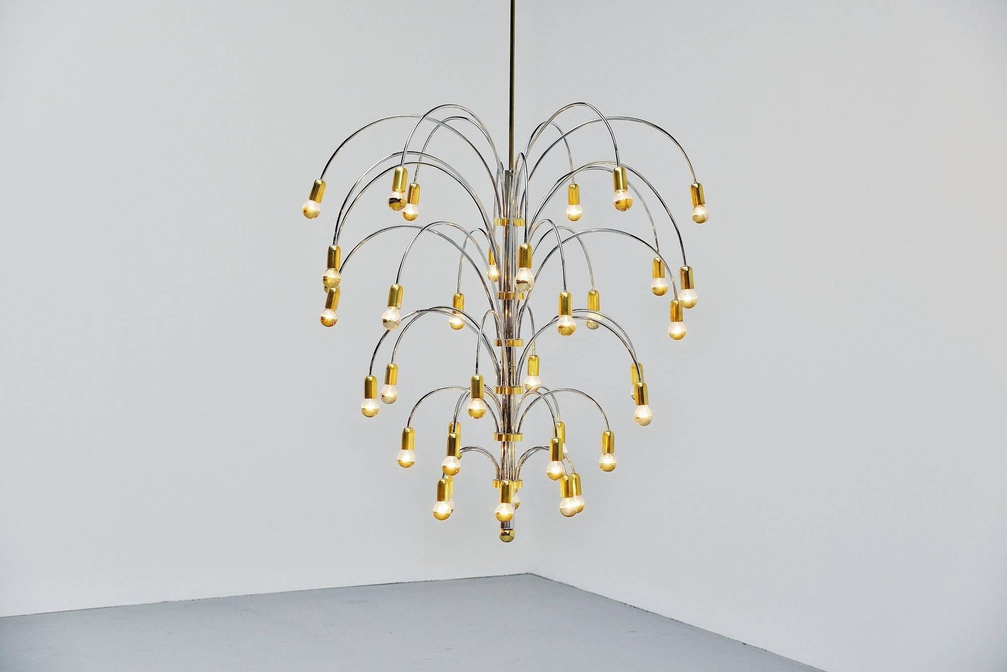 Italian Extra Large Chandelier in Chrome and Brass, Italy, 1970