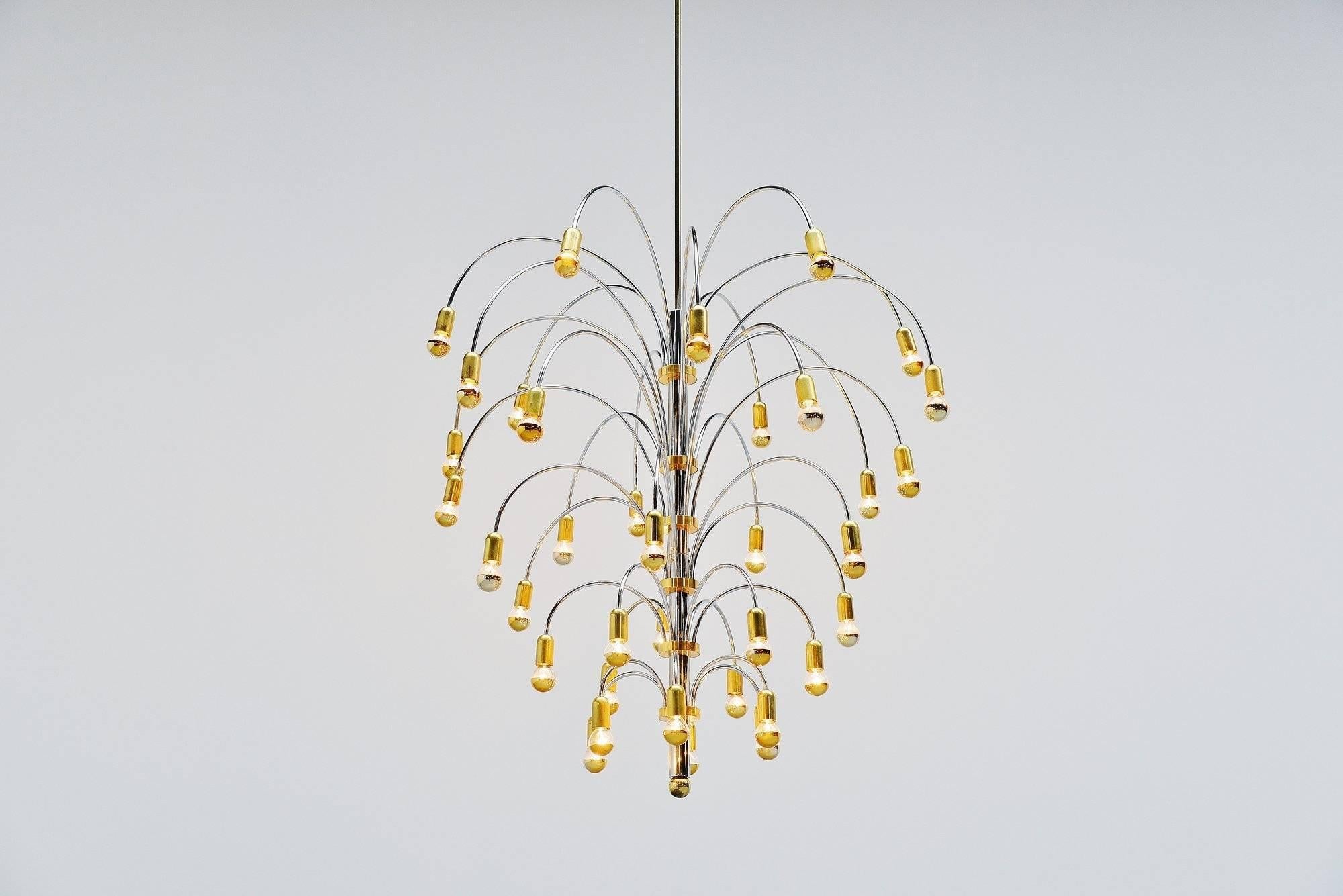 Plated Extra Large Chandelier in Chrome and Brass, Italy, 1970
