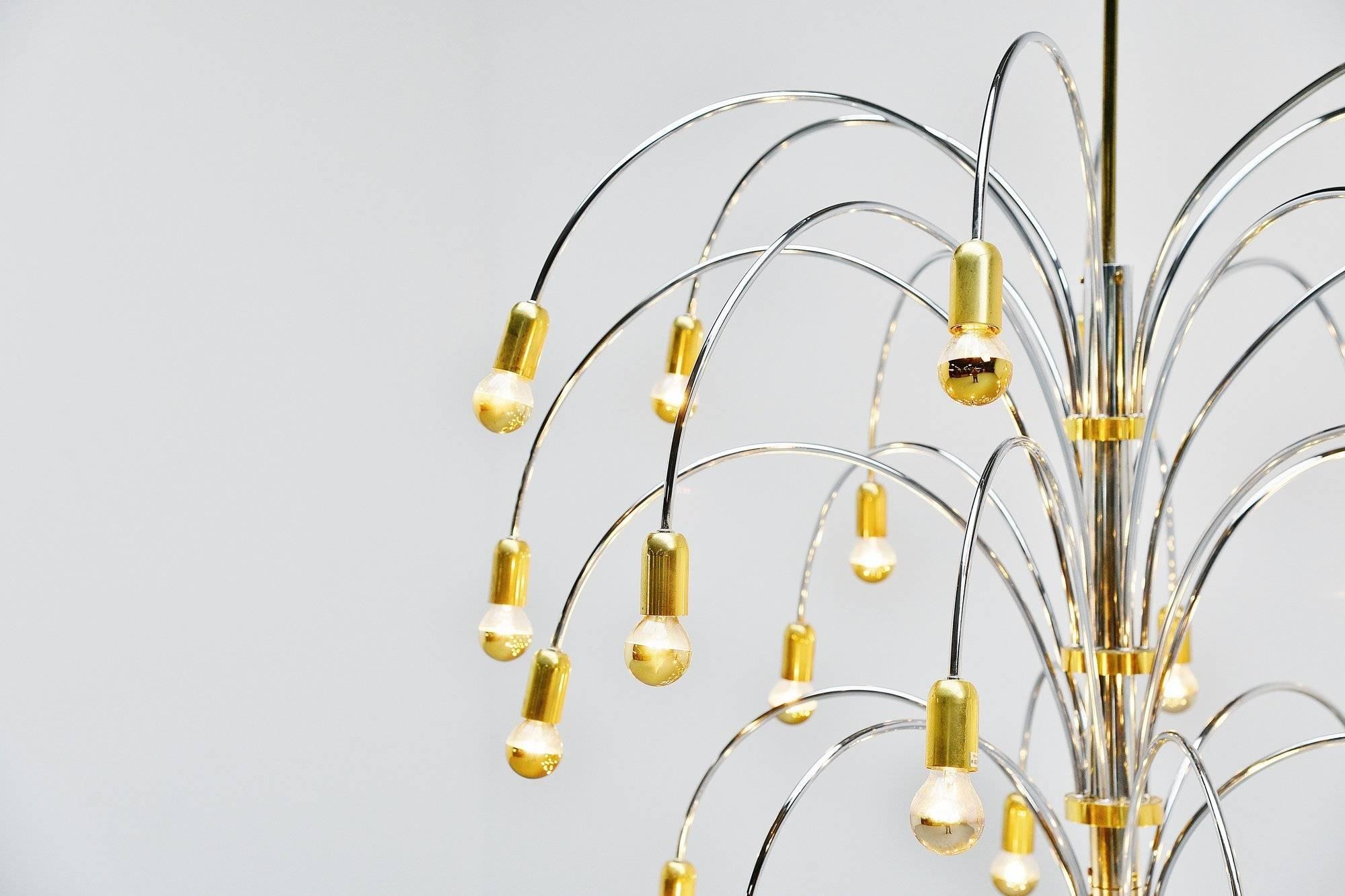 Mid-Century Modern Extra Large Chandelier in Chrome and Brass, Italy, 1970