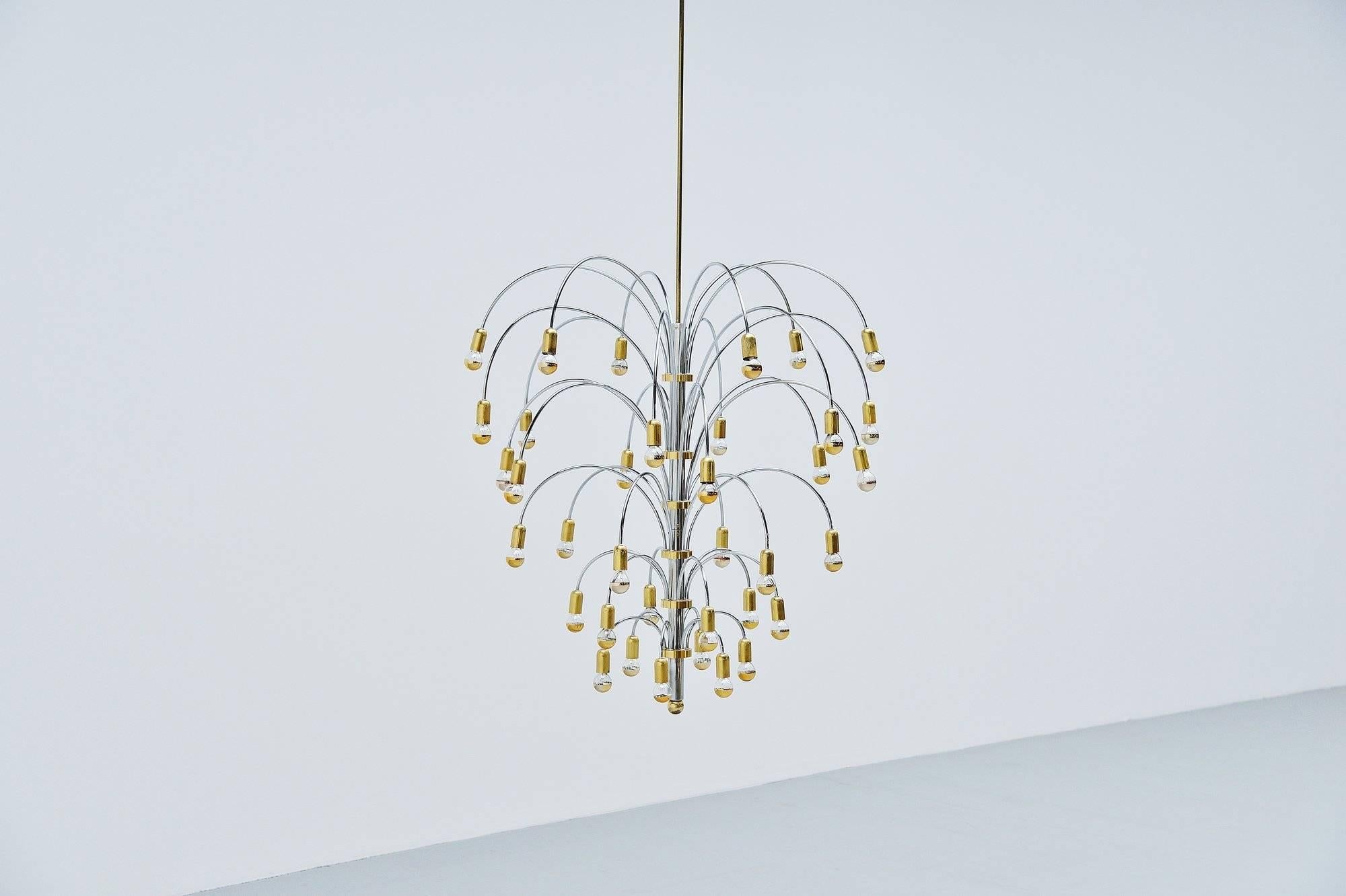 Late 20th Century Extra Large Chandelier in Chrome and Brass, Italy, 1970